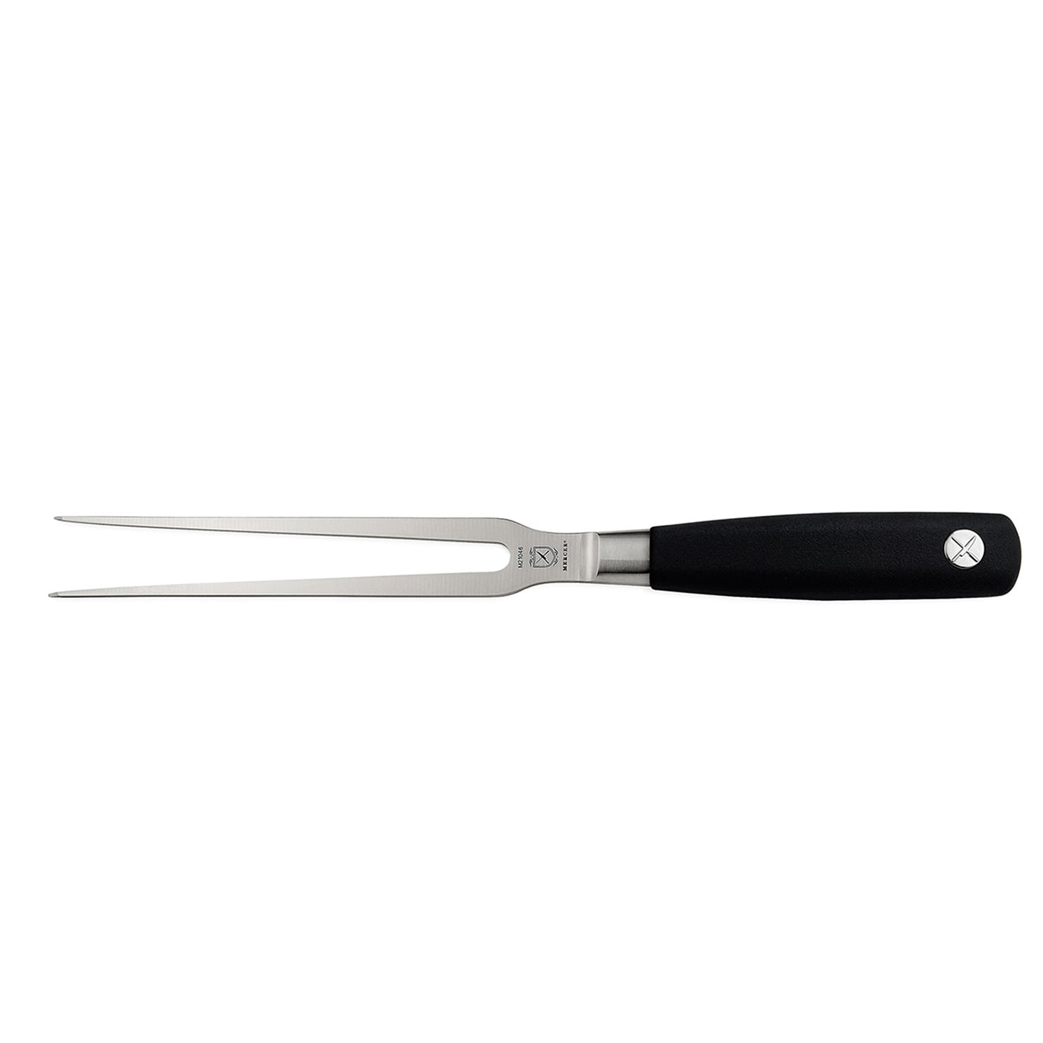 Mercer Culinary M21046 7 Straight Carving Fork w/ Black Ergonomic Santoprene Handle, High-Carbon German Steel