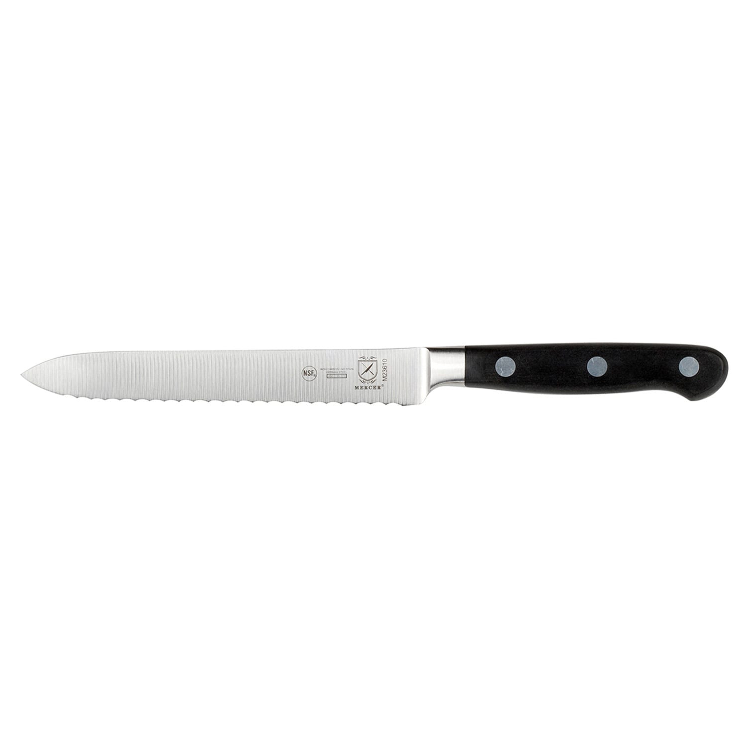 Mercer Culinary M23610 5 Tomato Knife w/ Black Ergonomic Delrin Handle, High-Carbon German Steel