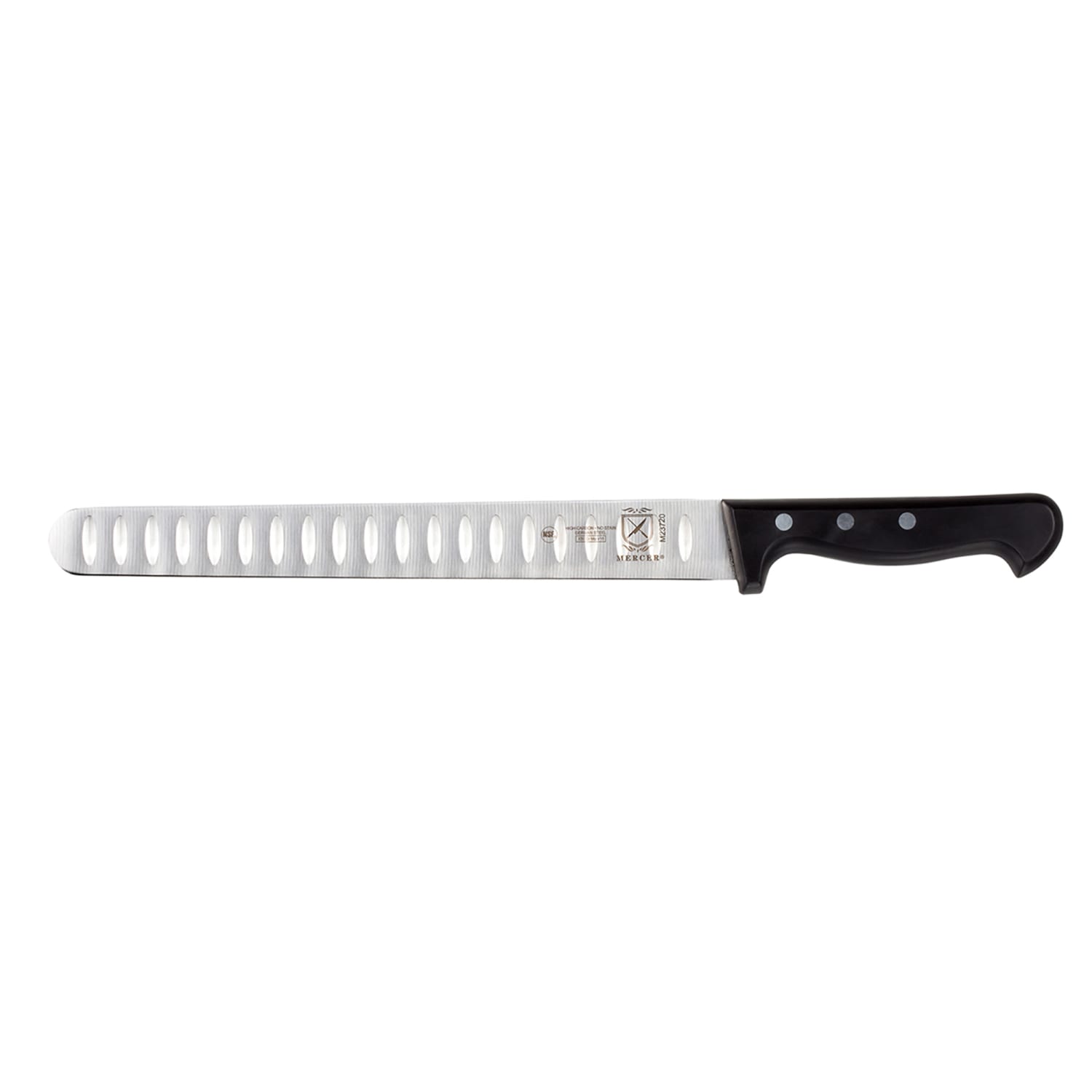 Mercer Culinary M23720 10 Granton Slicer Knife w/ Black Ergonomic Delrin Handle, High-Carbon German Steel