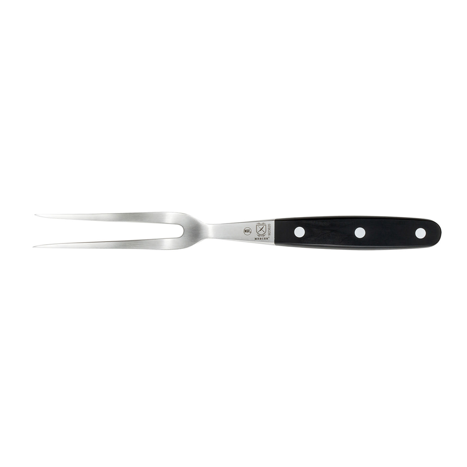 Mercer Culinary M23620 6 Carving Fork w/ Black Ergonomic Delrin Handle, High-Carbon German Steel