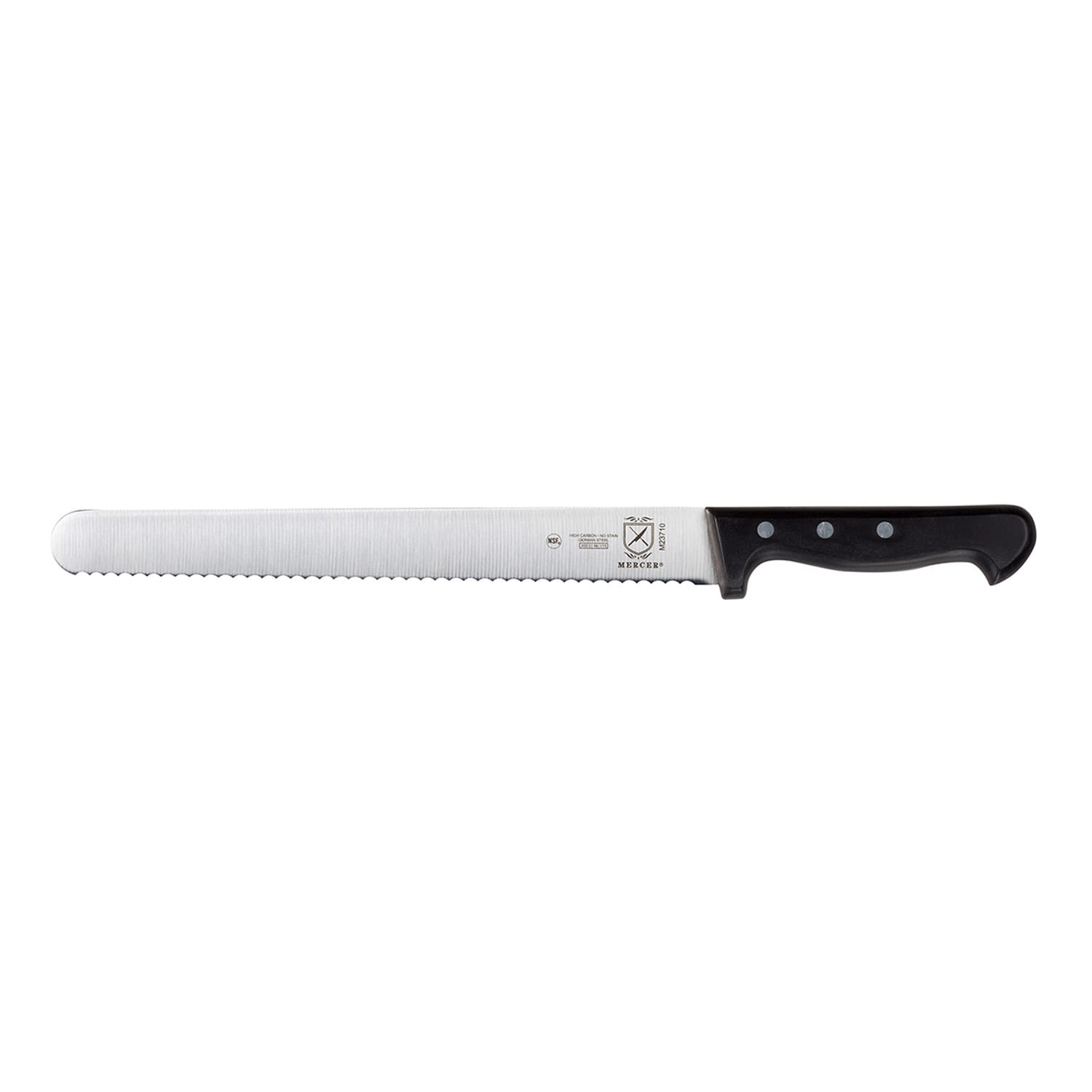 Mercer Culinary M23710 10 Wavy Slicer Knife w/ Black Ergonomic Delrin Handle, High-Carbon German Steel