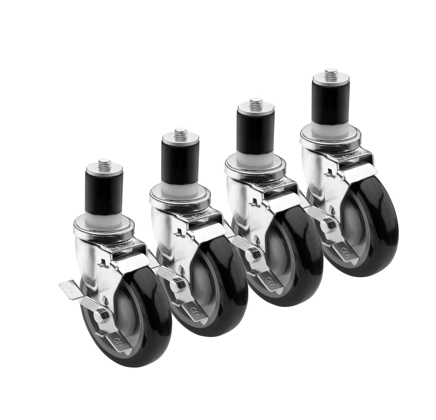 Krowne 28-118S Stem Caster Set for 1 1/2 Tubing w/ 3 Wheel, Swivel w/ Brake, 220-lb. Capacity/Caster