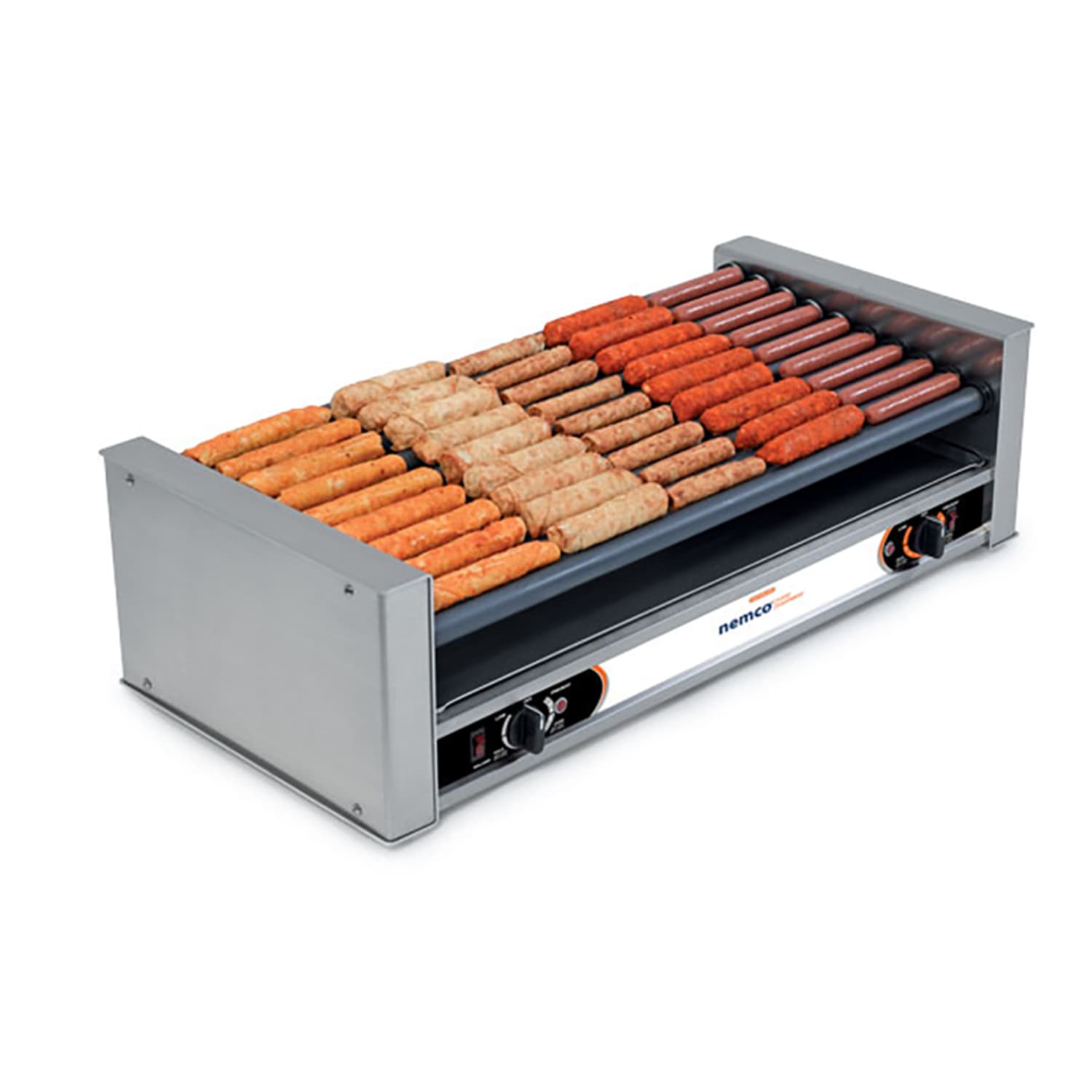 Nemco 8027-SLT 27 Hot Dog Roller Grill w/ Manual Controls - Slanted Top, 120v, Stainless Steel