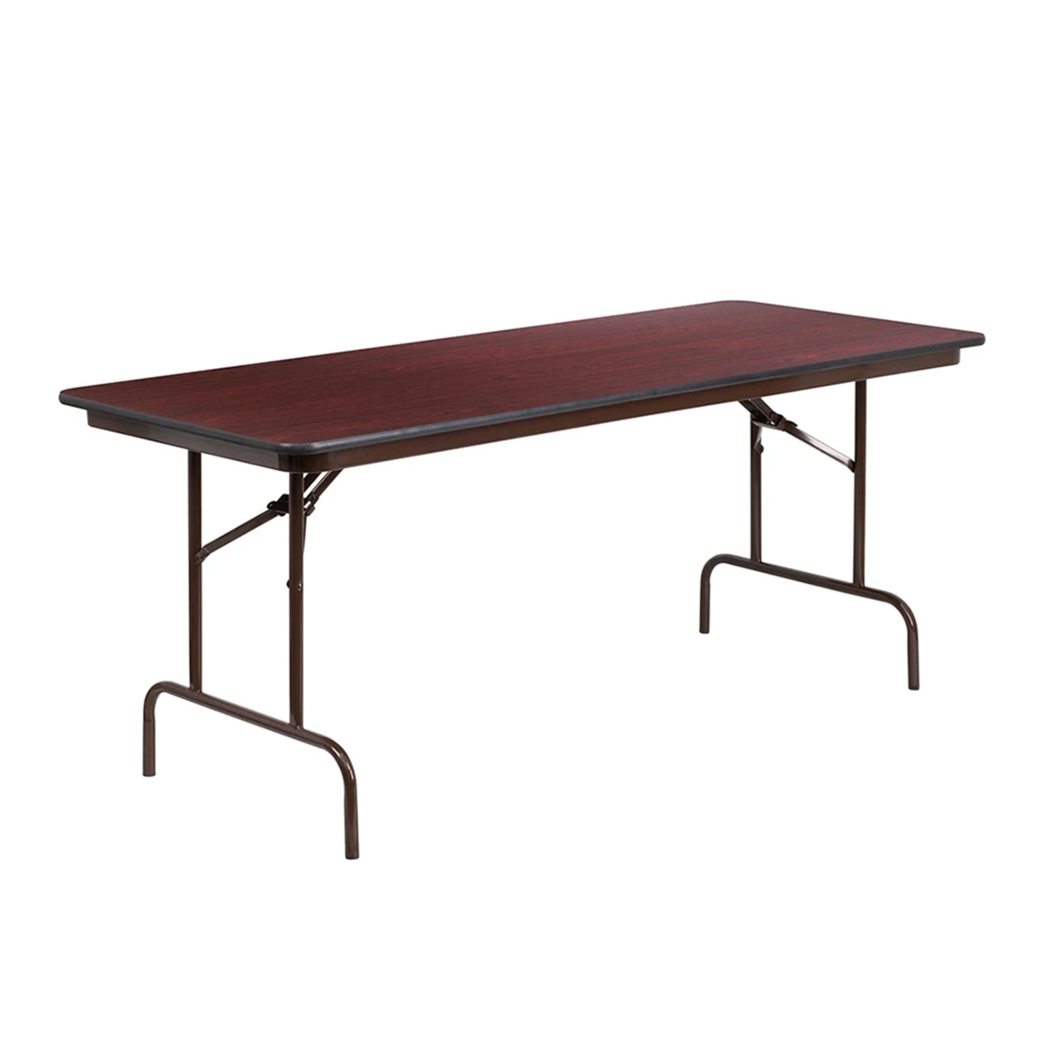 MoTak M163 72 x 30 Rectangular Folding Table w/ High Pressure Mahogany Laminate Top - Pedestal Legs, Brown