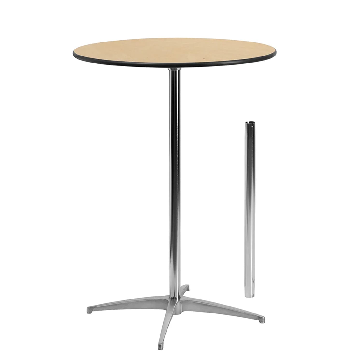 MoTak M082 30 Round Bar Height Table - Birchwood Top, Steel Base w/ Chrome Finish