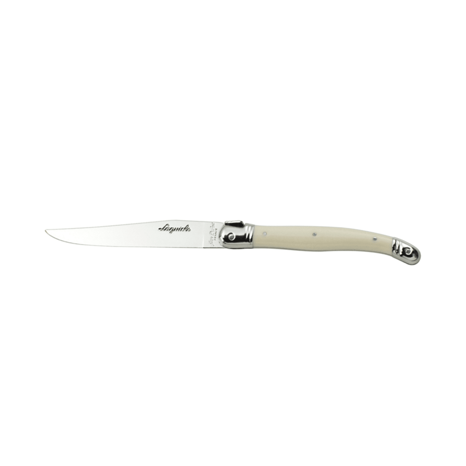 Laguiole 5393S077 9 Laguiole Ivory Sharpened Steak Knife w/ Plastic Handle, Stainless Steel, Stainless Steel, Pack of 6