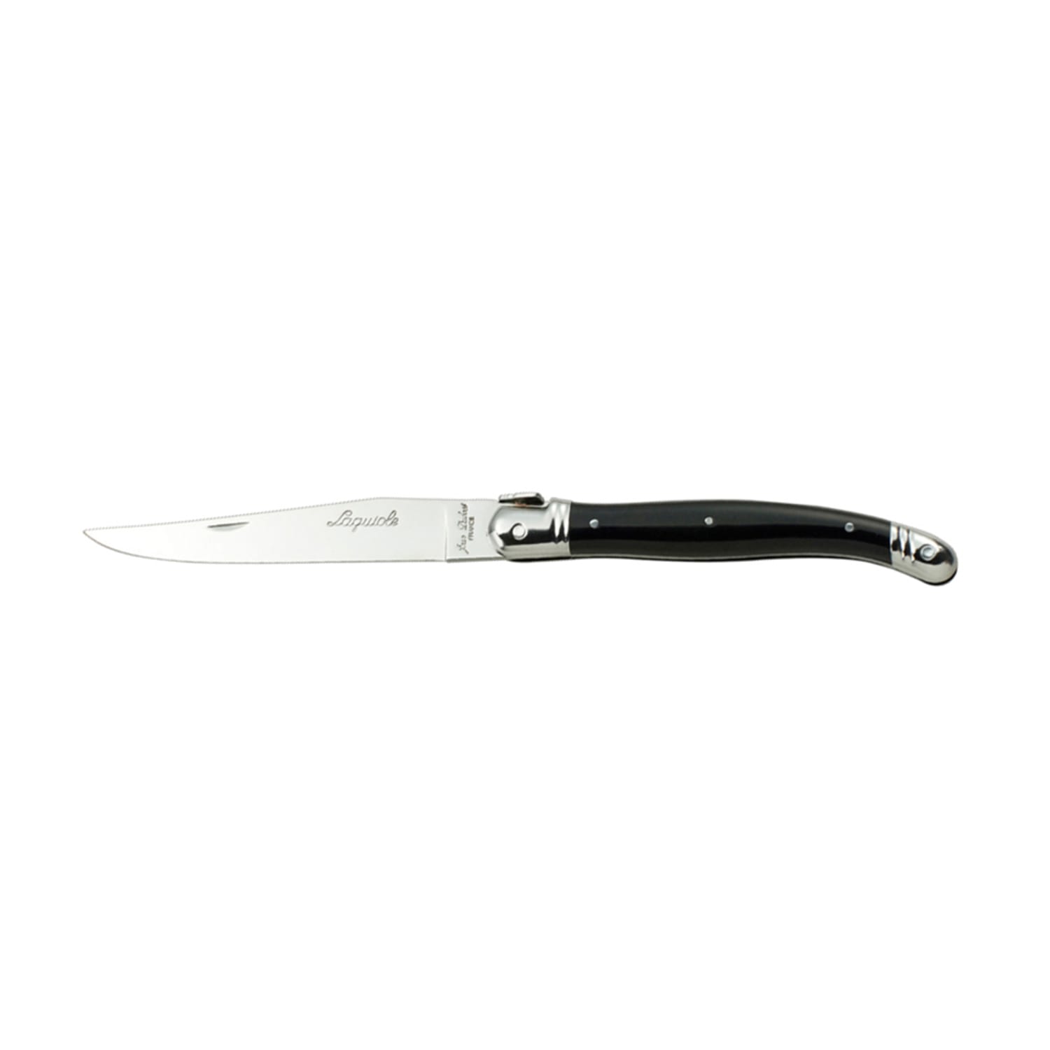 Laguiole 5392S079 9 Laguiole Black Sharpened Steak Knife w/ Curved Plastic Handle, Stainless, Stainless Steel, Pack of 6