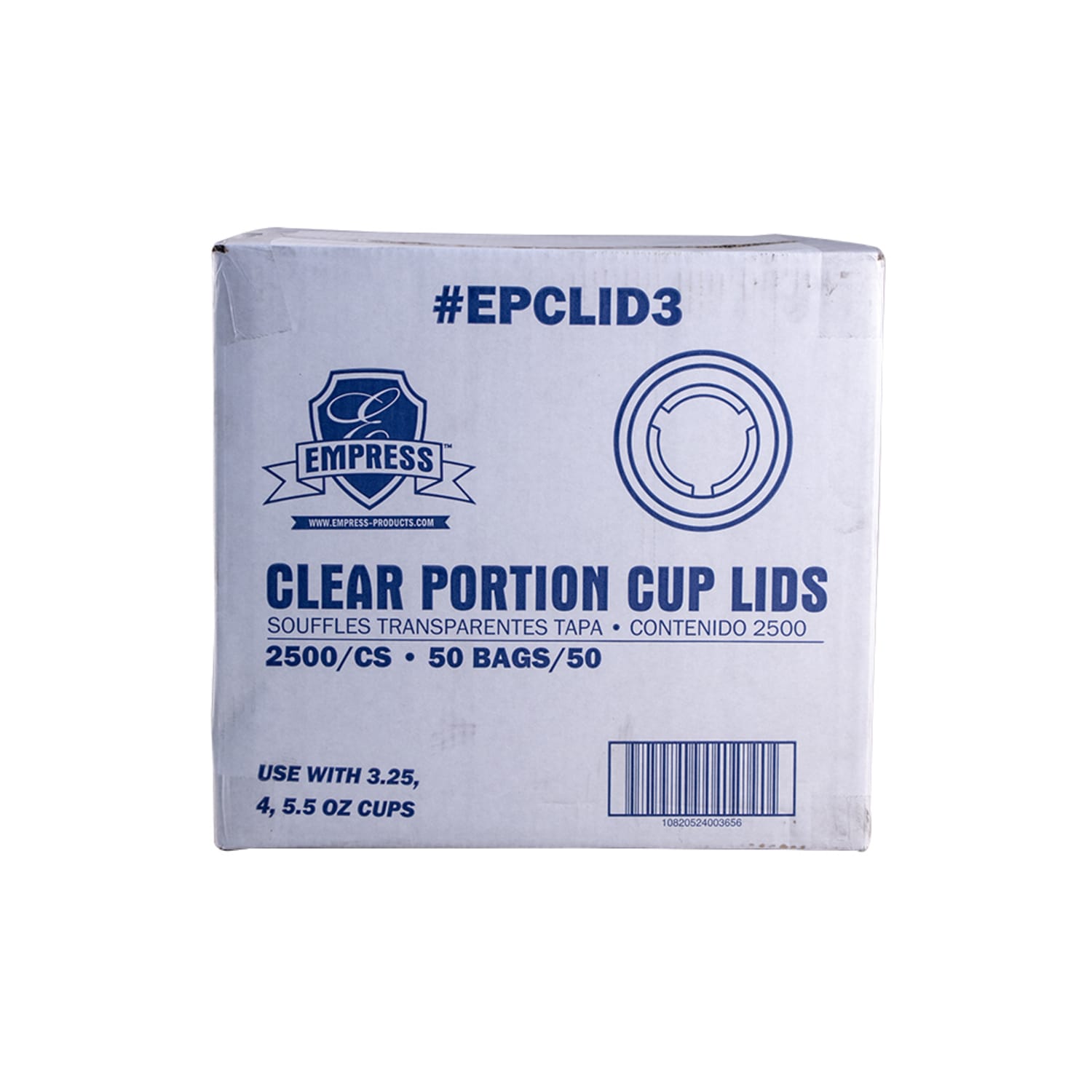 Empress EPCLID3 (48336) Lid for 3 1/4 oz, 4 oz, & 5 1/2 oz Portion Cups, Clear, Case of 2500