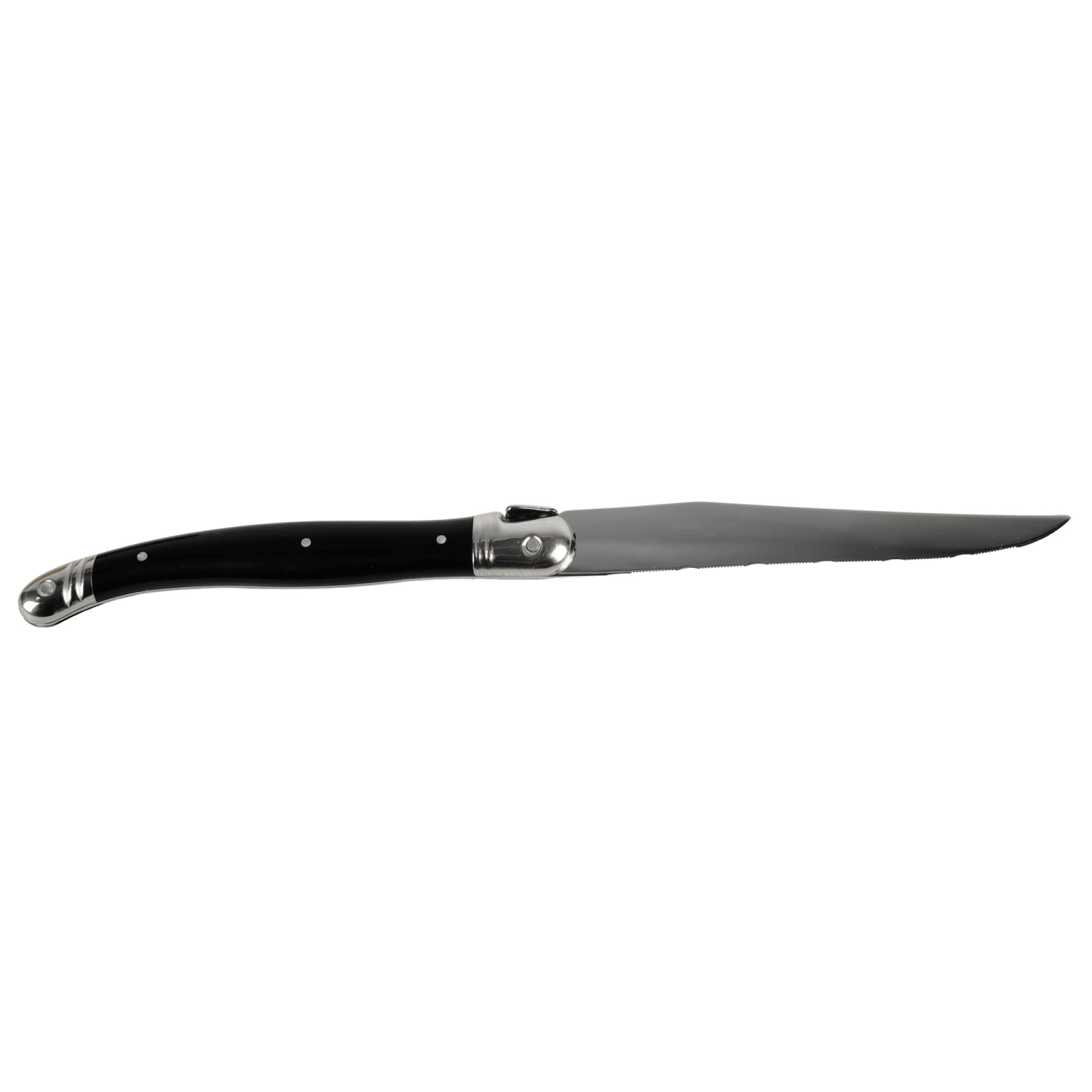 Laguiole 5392S057 9 Laguiole Black Serrated Steak Knife w/ Curved Plastic Handle, Stainless, Stainless Steel, Case of 6