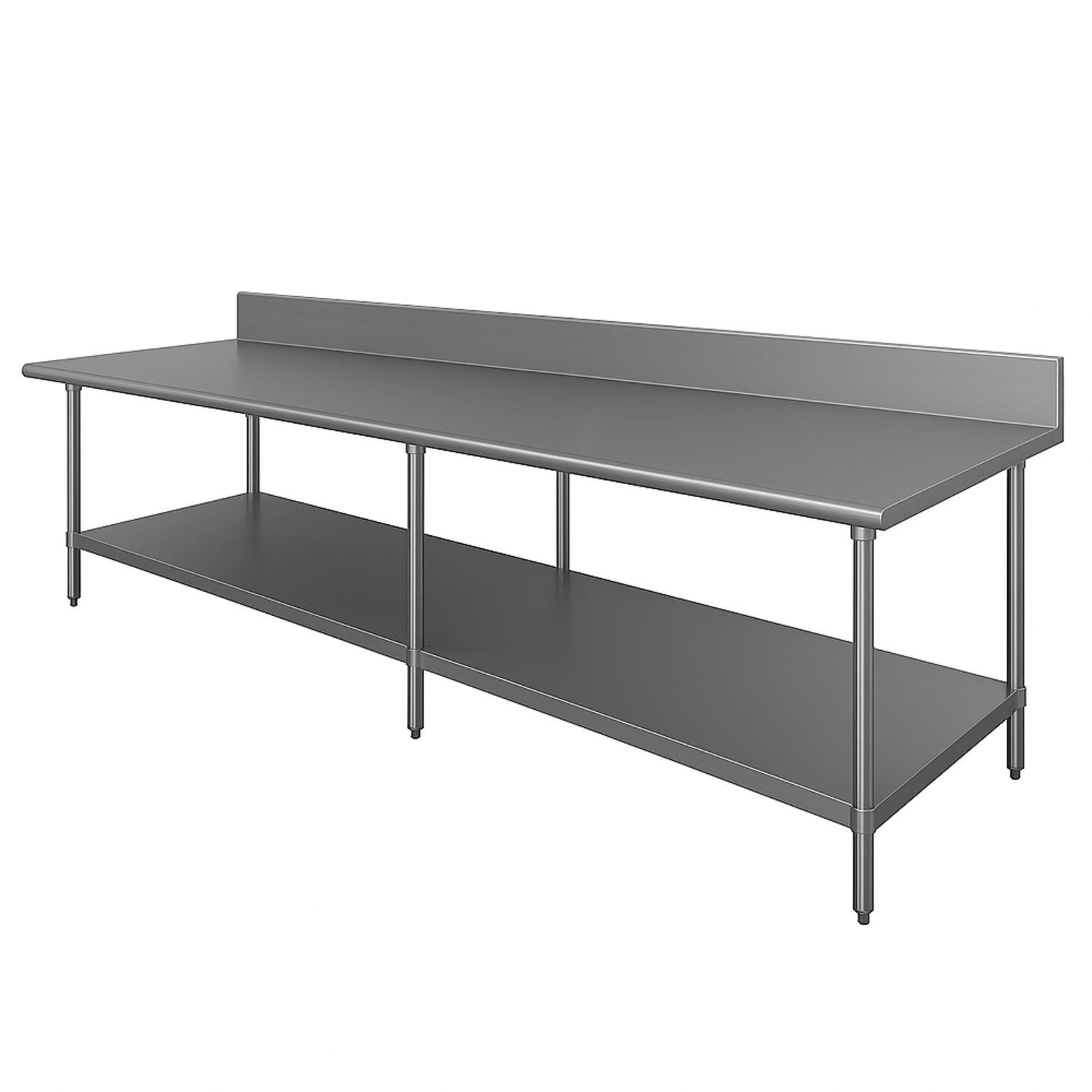 Advance Tabco KMSLAG-308-X 96 16 ga Work Table w/ Undershelf & 304 Series Stainless Steel Top, 5 Backsplash