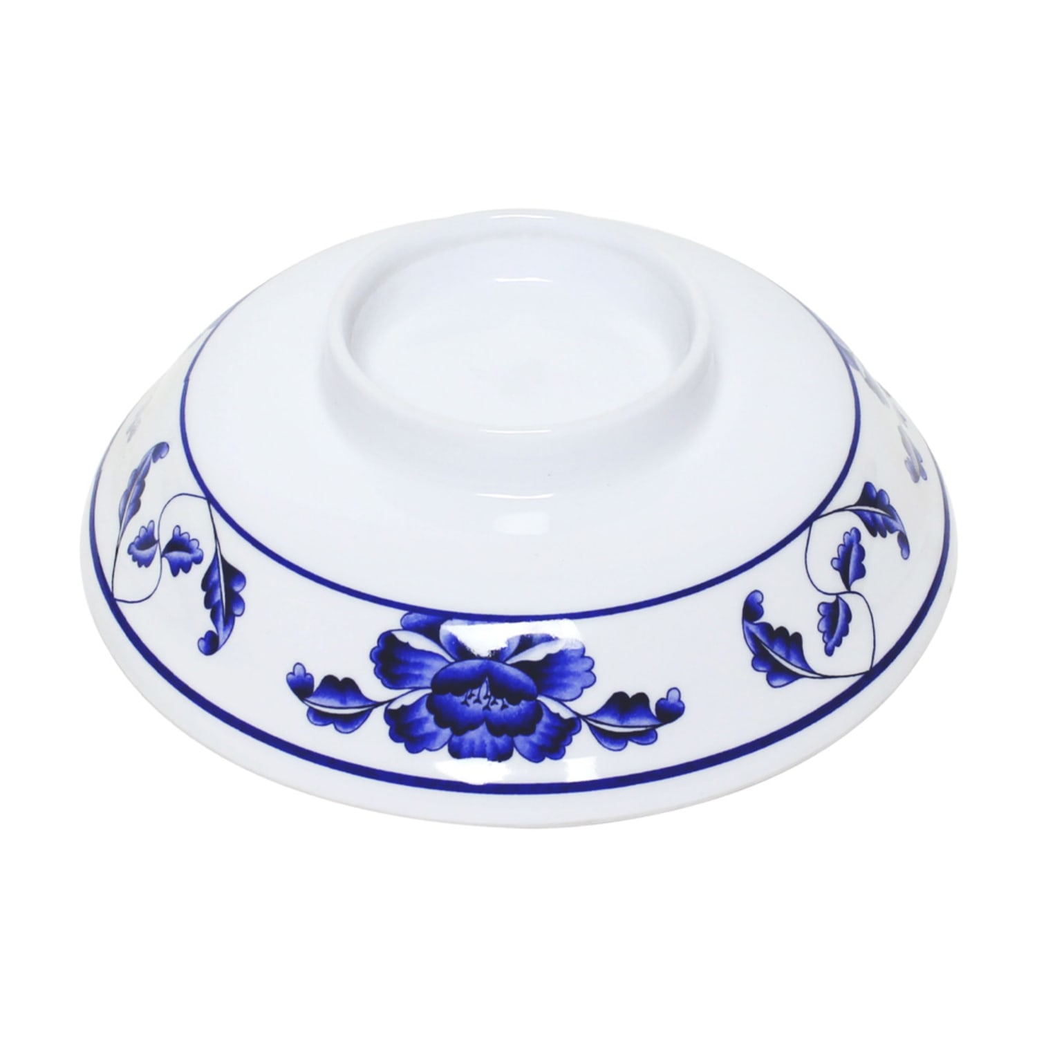 Thunder Group 3201CTB 5 1/4 Round Lotus Lid for Noodle Bowl - Melamine, White/Blue, 1 Dozen