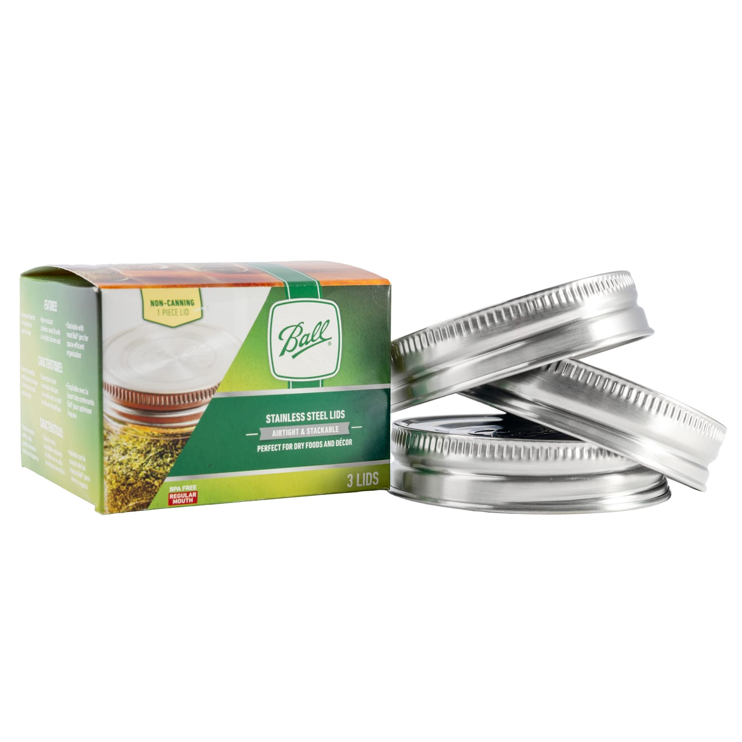 Ball 2176672 Lid for Ball Regular Mouth Canning Jars - Stainless Steel, Pack of 3