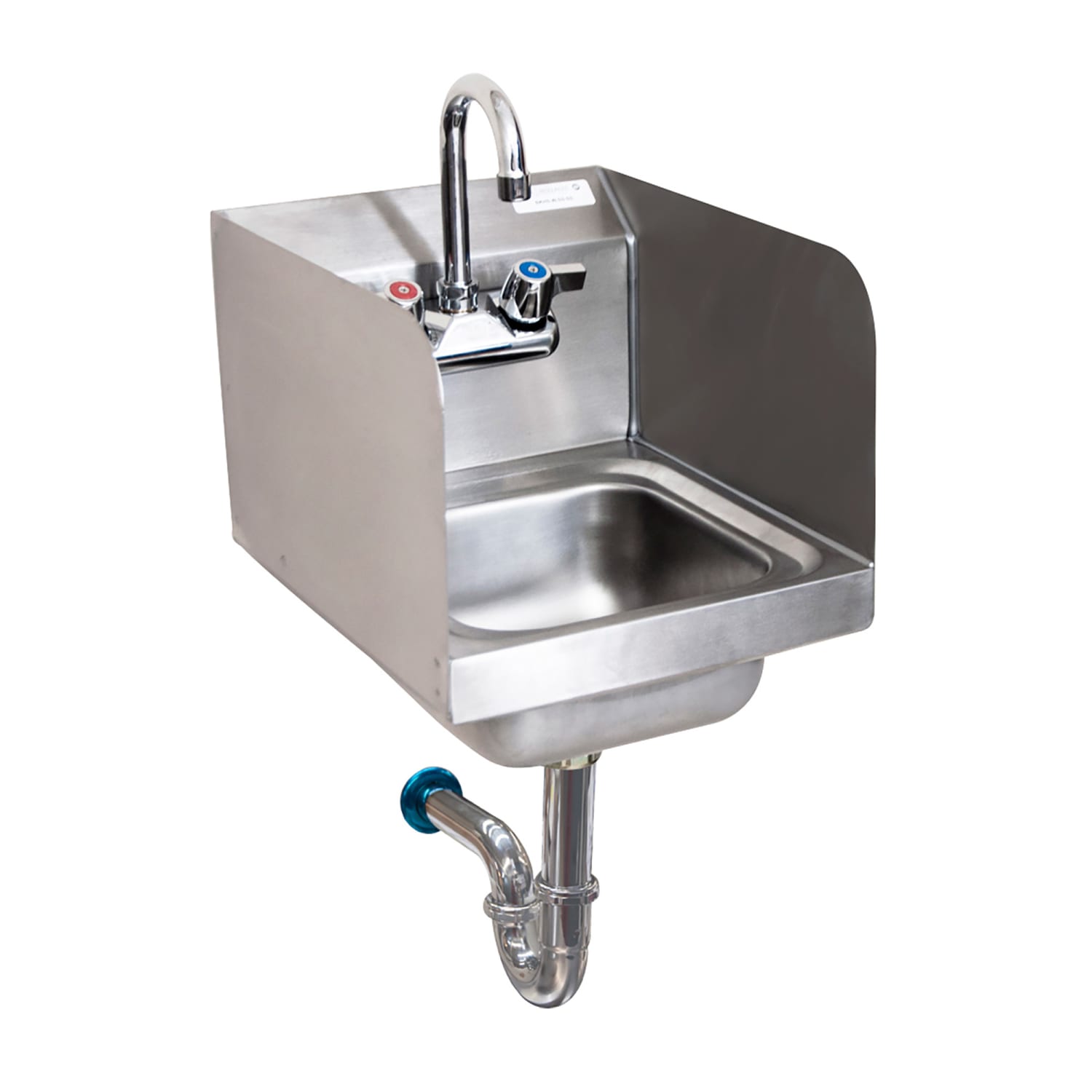 Splash G-TP-SS-SS-W-SHKB Wall Mount Commercial Hand Sink w/ 9L x 9W x 5D Bowl - Gooseneck Faucet, Basket Drain & P-Trap, Silver