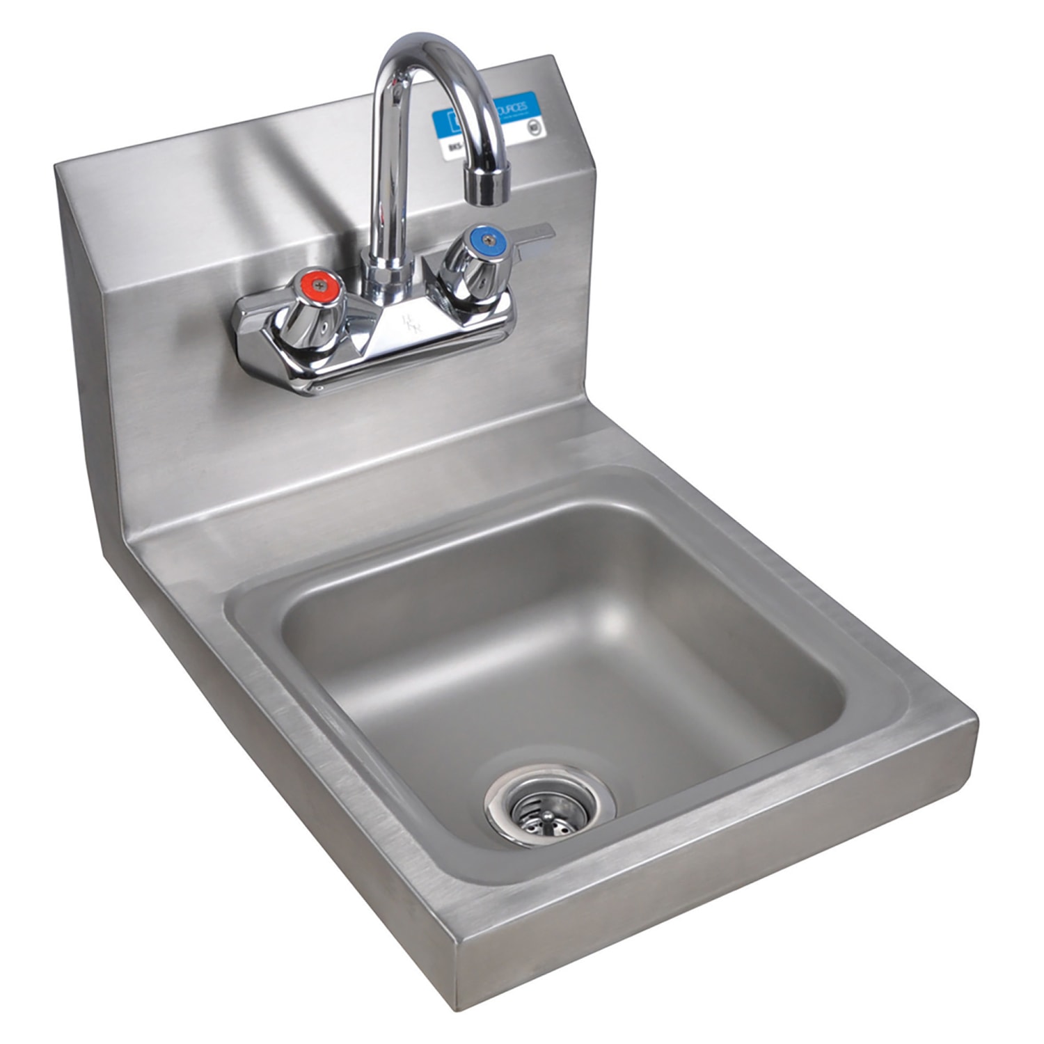 Splash G-P-SS-W-SHKB Wall Mount Commercial Hand Sink w/ 9L x 9W x 5D Bowl - Gooseneck Faucet & Basket Drain, Silver