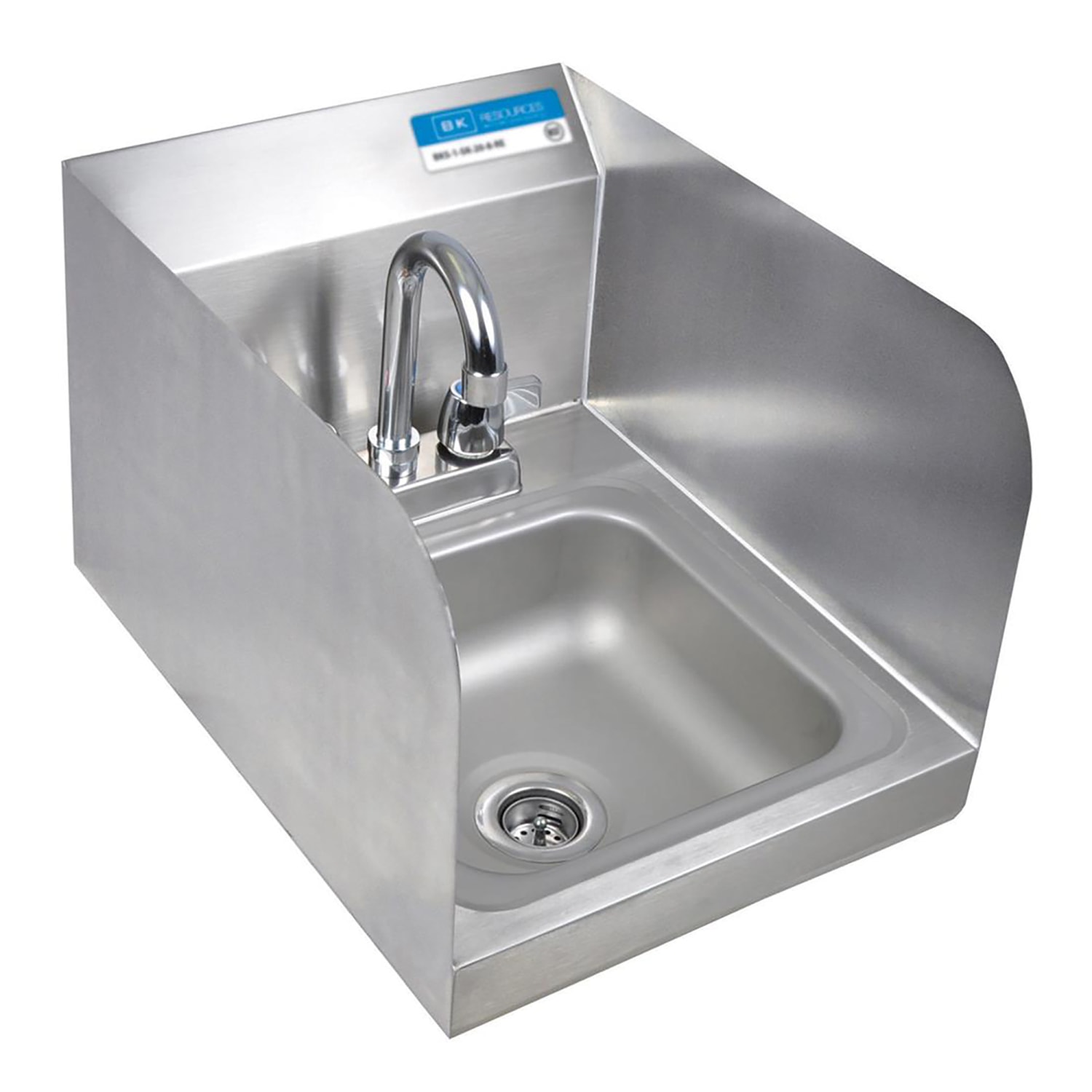Splash G-P-SS-SS-D-SHKB Wall Mount Commercial Hand Sink w/ 9L x 9W x 5D Bowl - Gooseneck Faucet & Basket Drain, Silver
