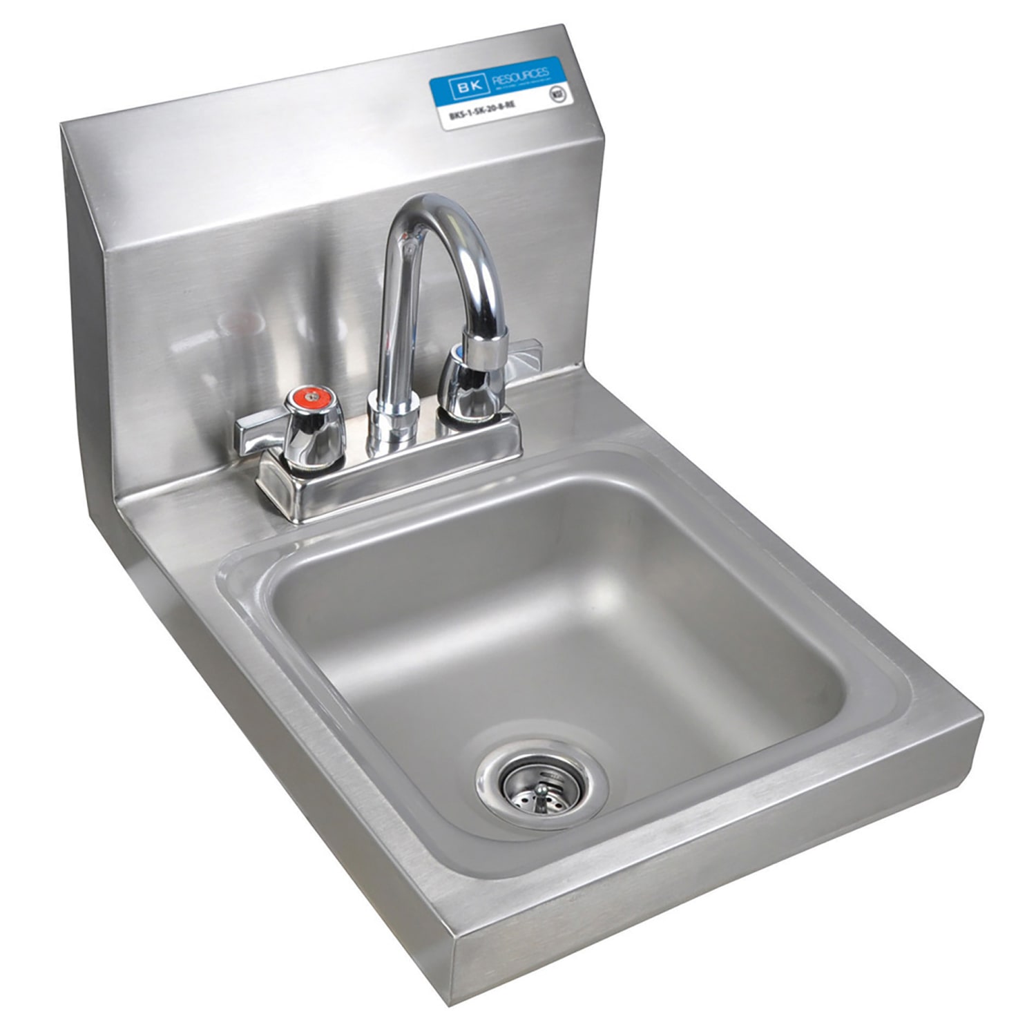 Splash G-P-SS-D-SHKB Wall Mount Commercial Hand Sink w/ 9L x 9W x 5D Bowl - Gooseneck Faucet & Basket Drain, Silver