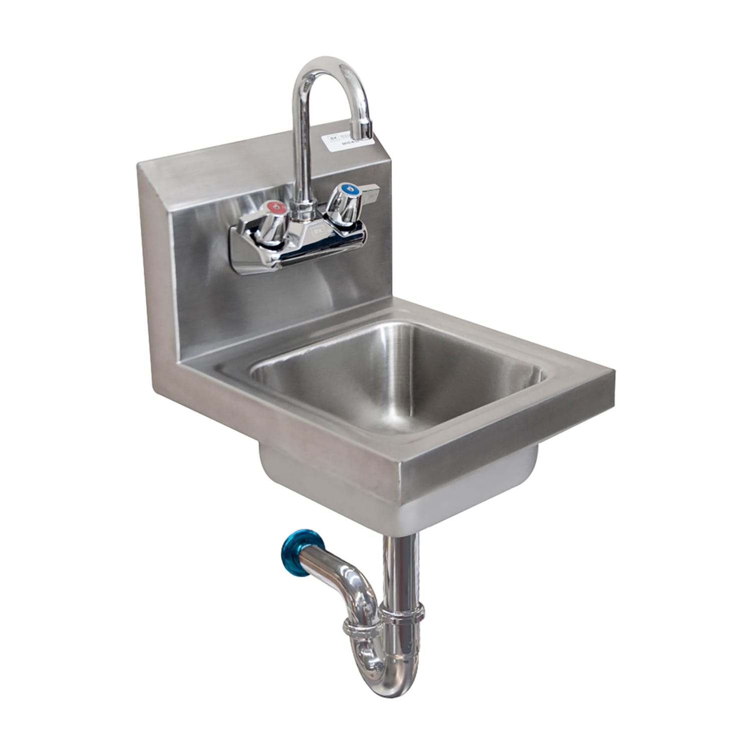 Splash G-TP-SS-W-SHKB Wall Mount Commercial Hand Sink w/ 9L x 9W x 5D Bowl - Gooseneck Faucet, Basket Drain & P-Trap, Silver