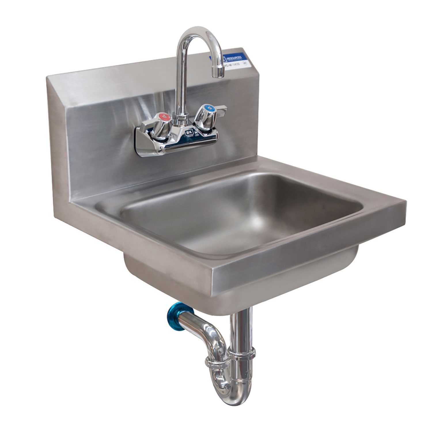 Splash G-TP-0141-W-SHKB Wall Mount Commercial Hand Sink w/ 14L x 10W x 5D Bowl - Gooseneck Faucet, Basket Drain & P-Trap, Silver