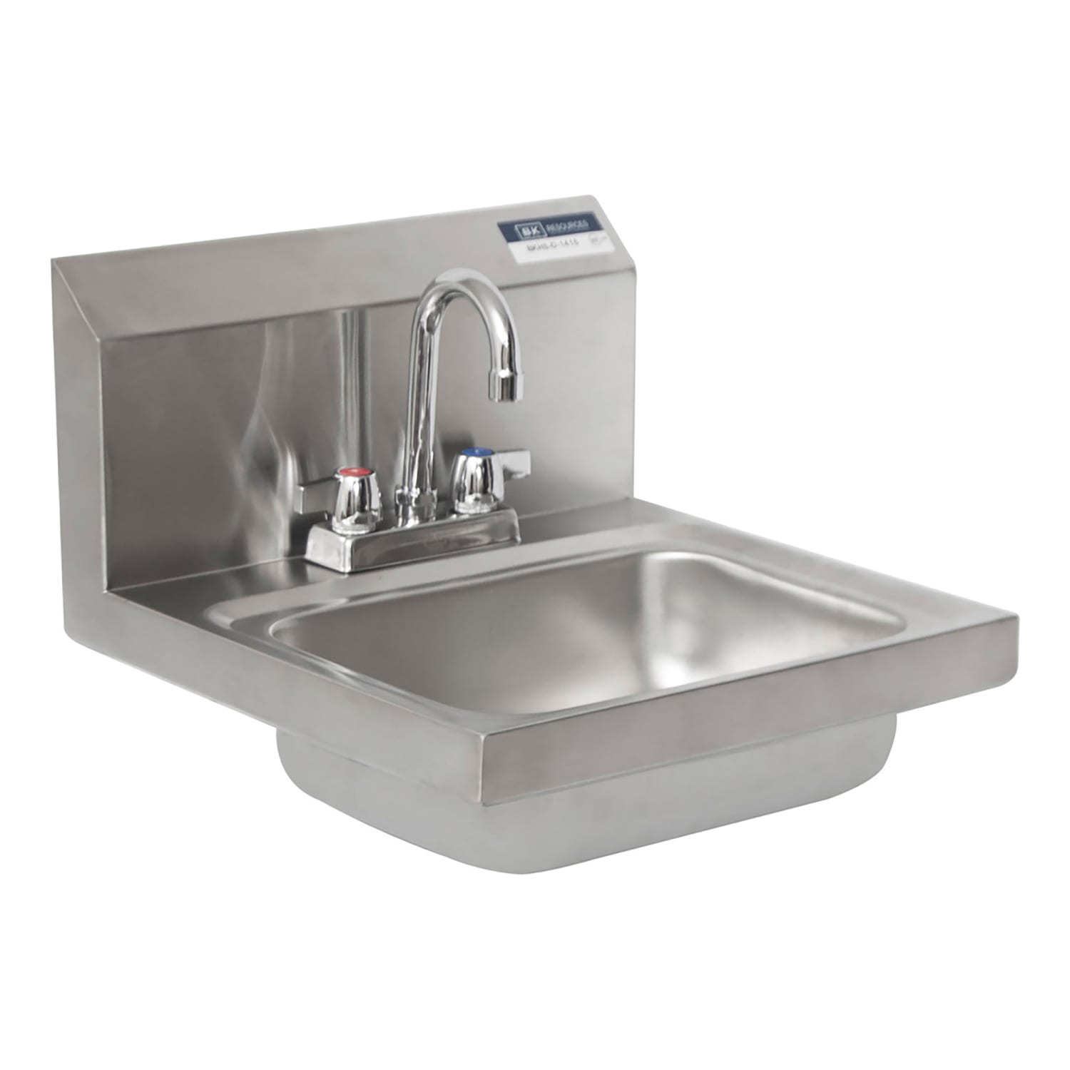 Splash G-P-0141-D-SHKB Wall Mount Commercial Hand Sink w/ 14L x 10W x 5D Bowl - Gooseneck Faucet & Basket Drain, Silver
