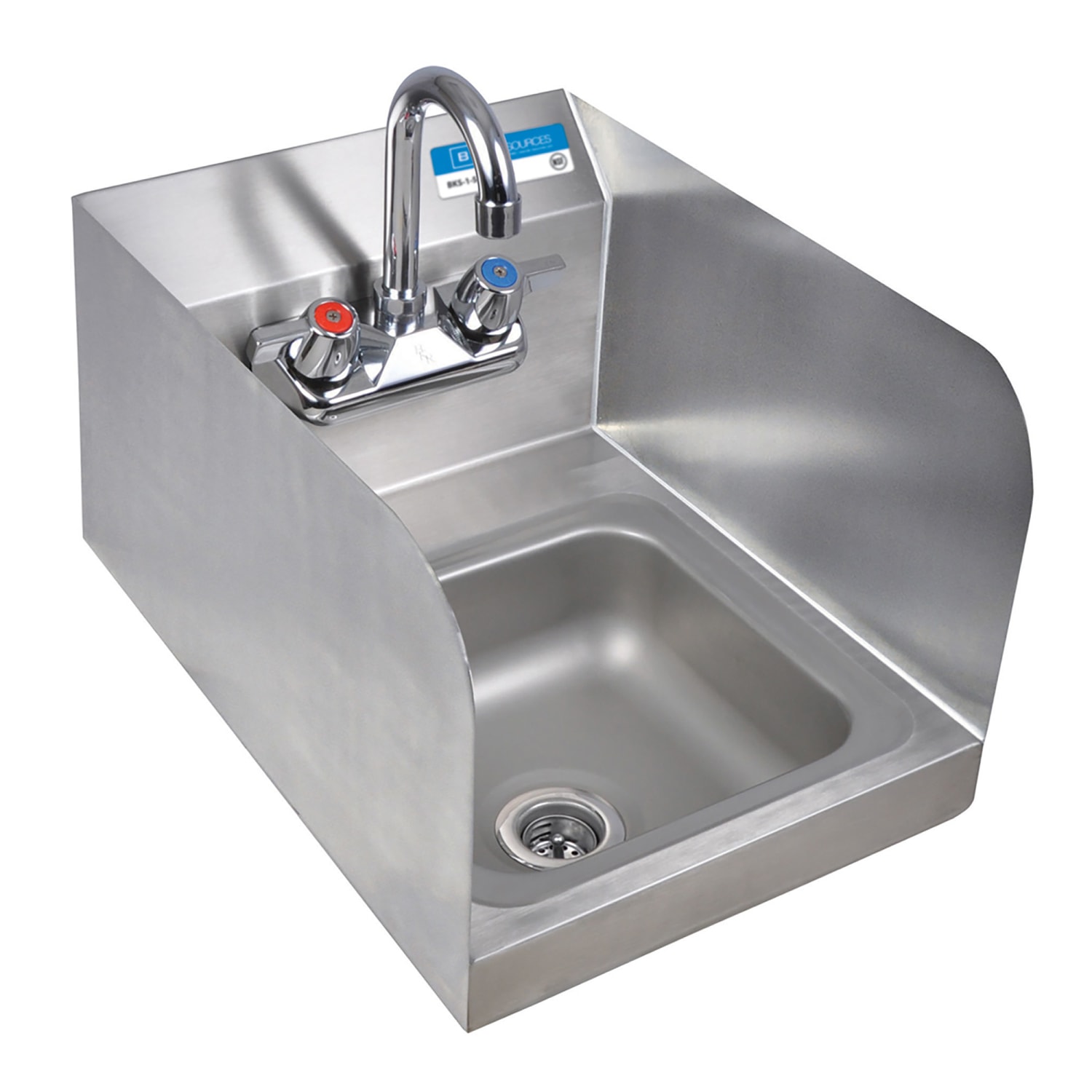 Splash G-P-SS-SS-W-SHKB Wall Mount Commercial Hand Sink w/ 9L x 9W x 5D Bowl - Gooseneck Faucet & Basket Drain, Silver