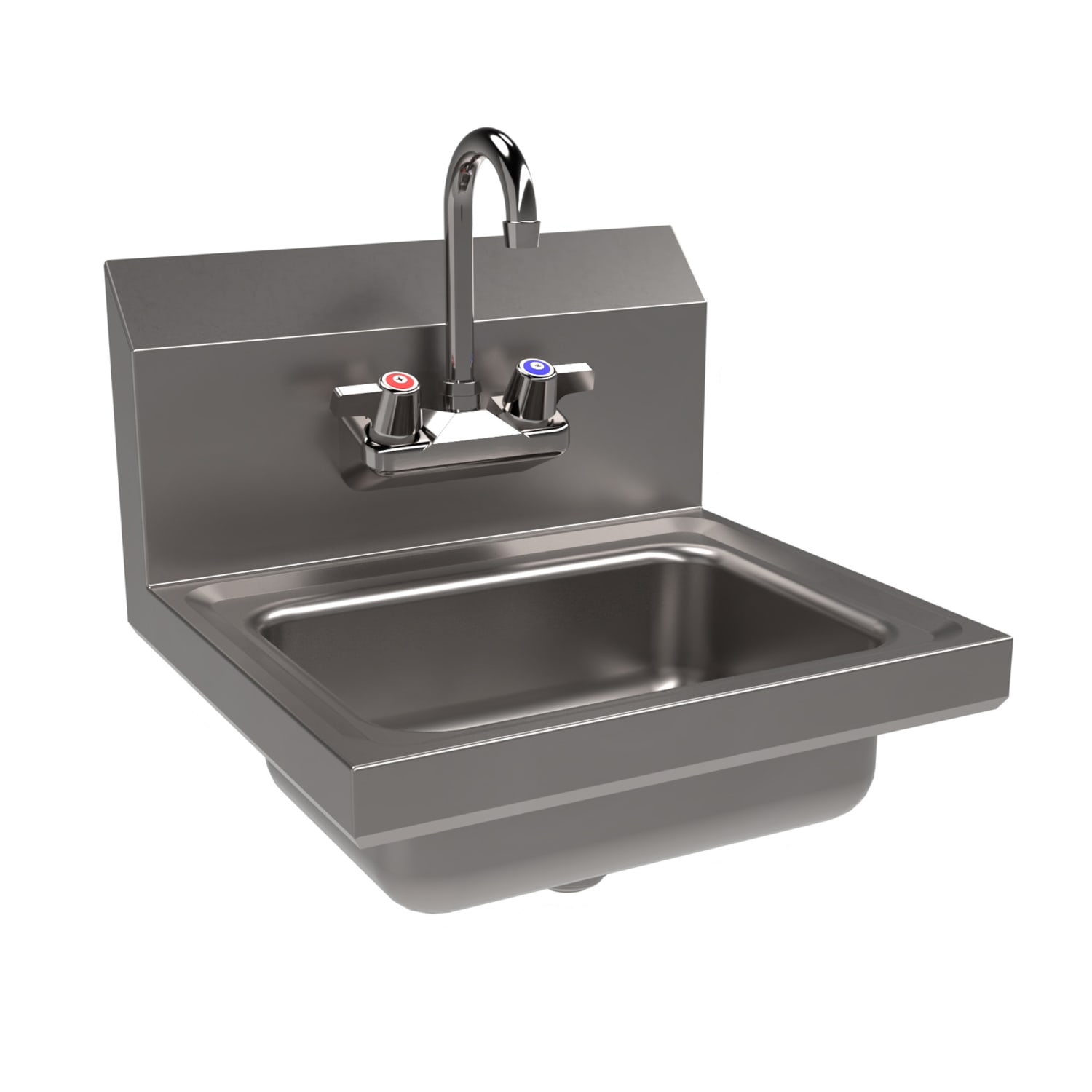Splash G-P-0141-W-SHKB Wall Mount Commercial Hand Sink w/ 14L x 10W x 5D Bowl - Gooseneck Faucet & Basket Drain, Silver