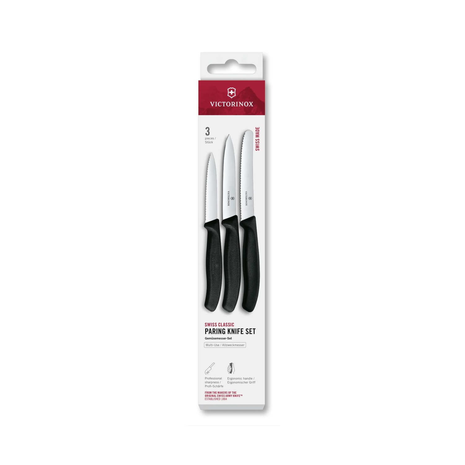 Victorinox 6.7113.34 Swiss Classic 3 Piece Paring Knife Set w/ Black Polypropylene Handle, Stainless Steel