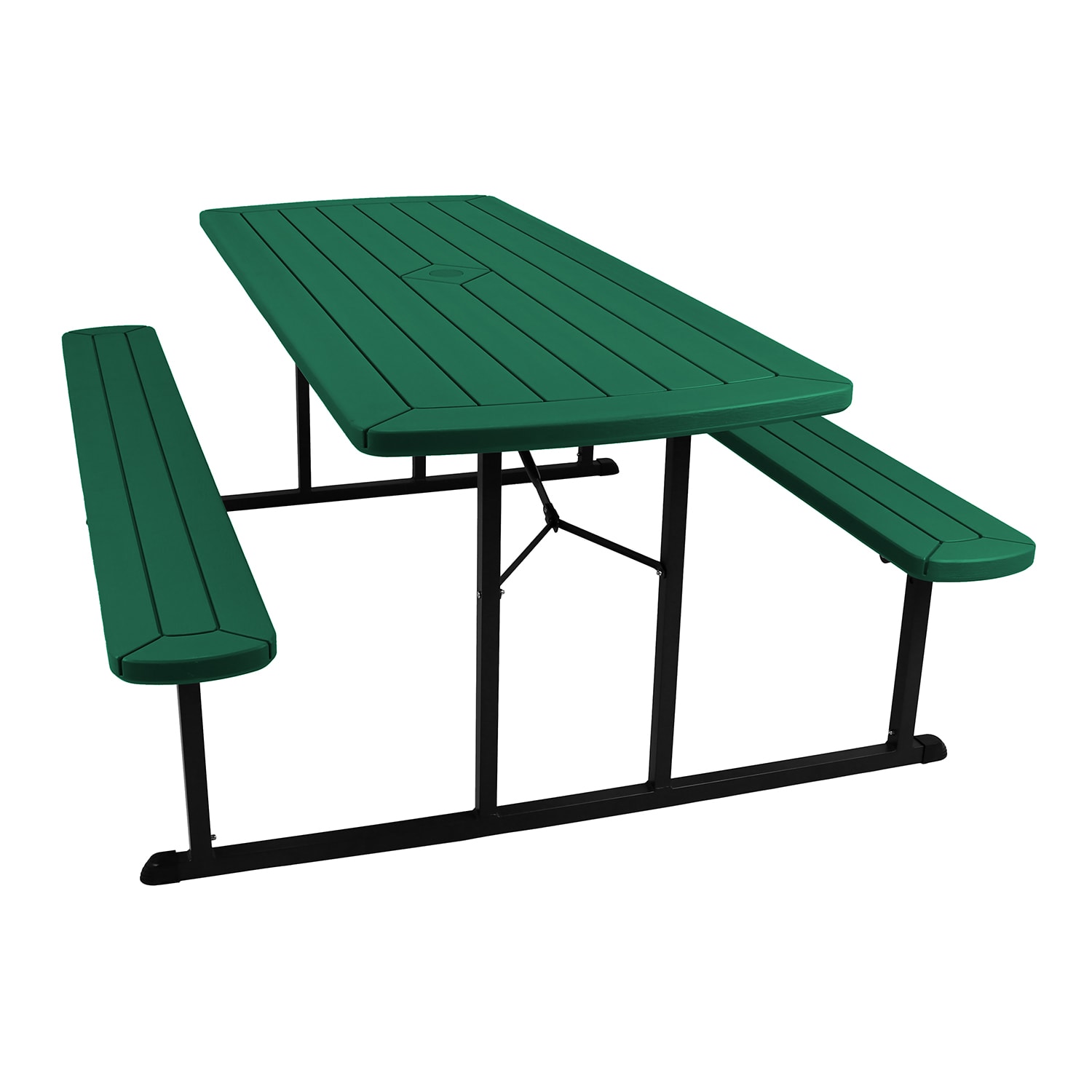 National Public Seating BMPT3072-BK06 Rectangular Folding Picnic Table & 2 Bench Seats - 72 x 57, Green Plastic & Black Steel