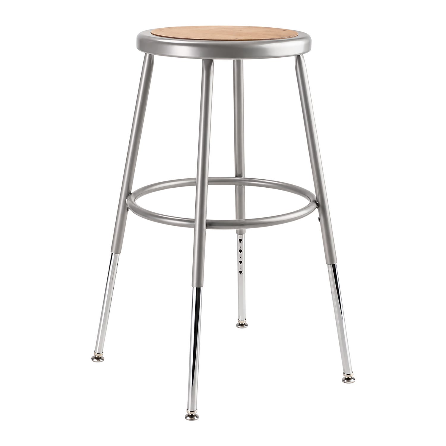 National Public Seating 6218H-KD Round Backless Stool w/ Masonite Board Seat, Gray