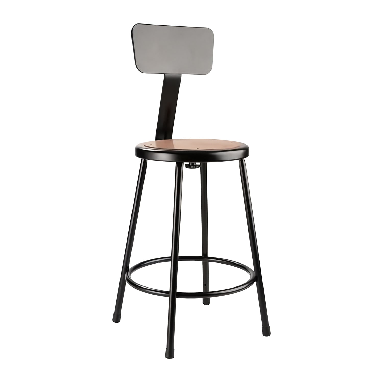 National Public Seating 6224B-10-KD Round Stool w/ Solid Back & Masonite Board Seat, Black
