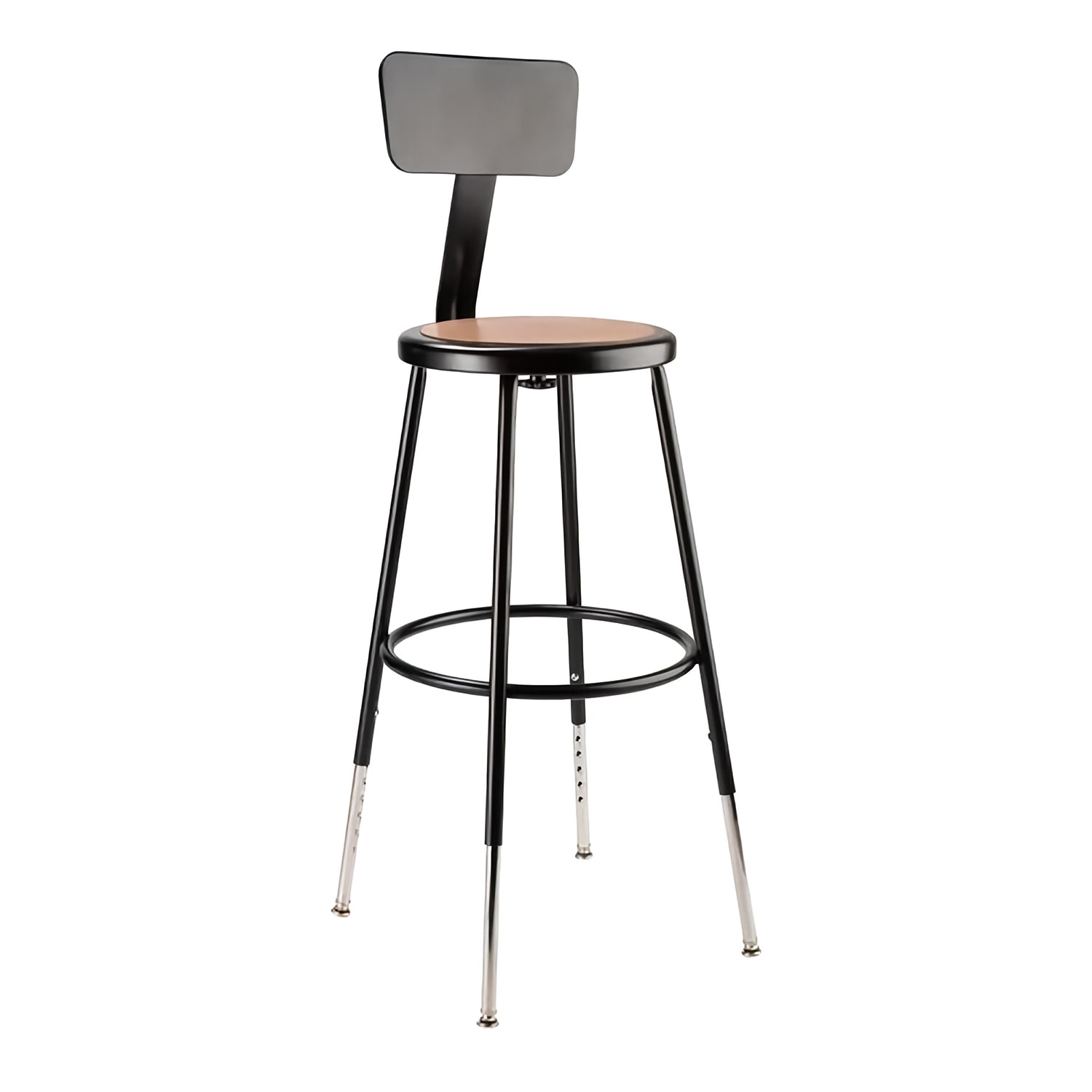National Public Seating 6224HB-10-KD Round Stool w/ Solid Back & Masonite Board Seat, Black