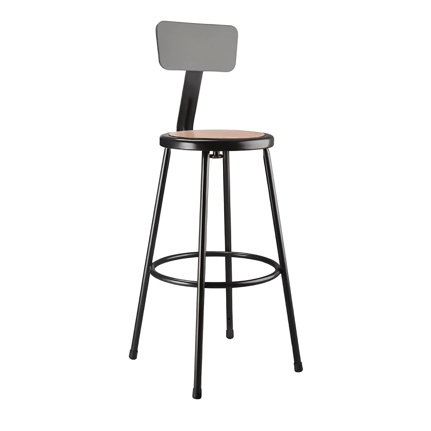 National Public Seating 6230B-10-KD Round Stool w/ Solid Back & Masonite Board Seat, Black