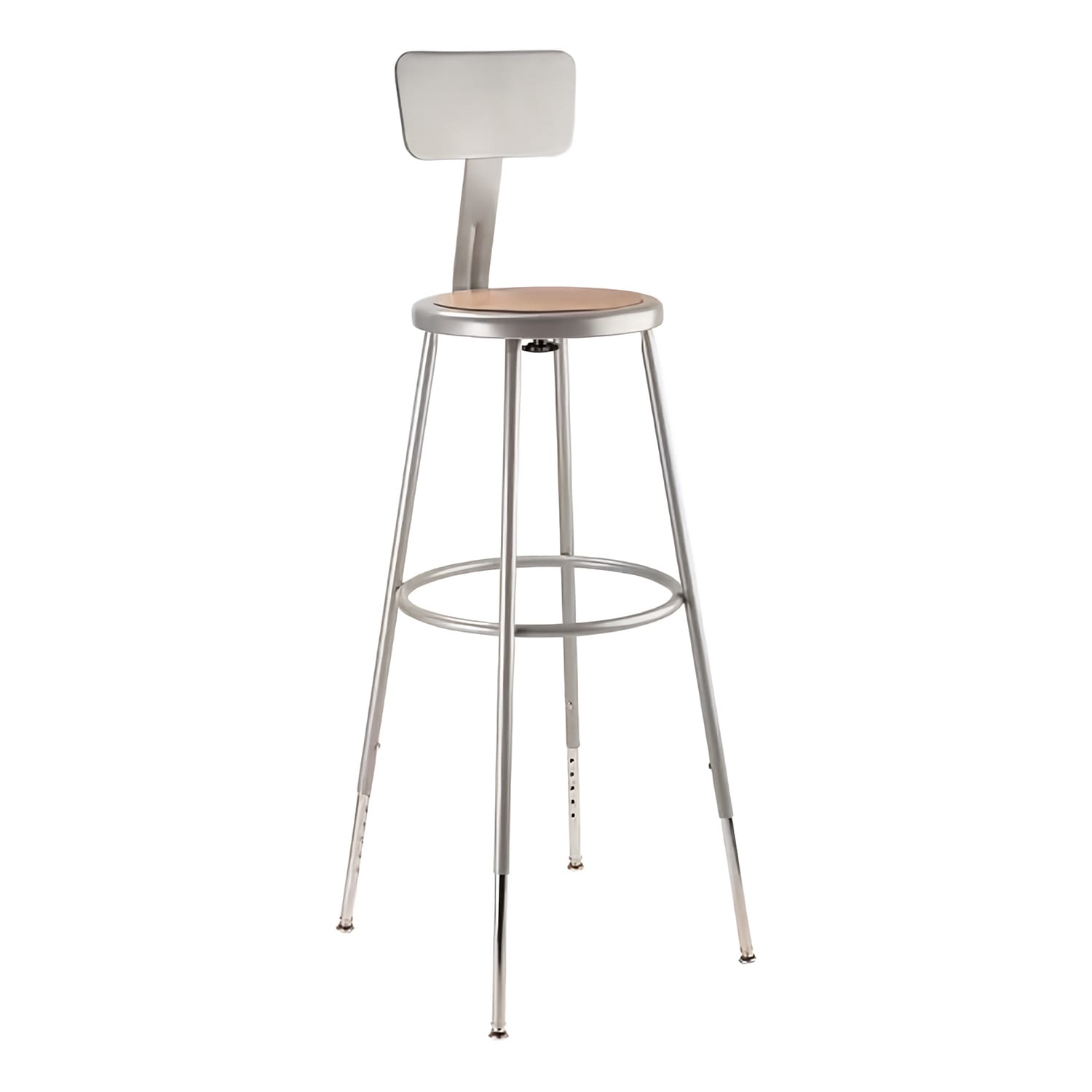 National Public Seating 6230HB-KD Round Stool w/ Solid Back & Masonite Board Seat, Gray