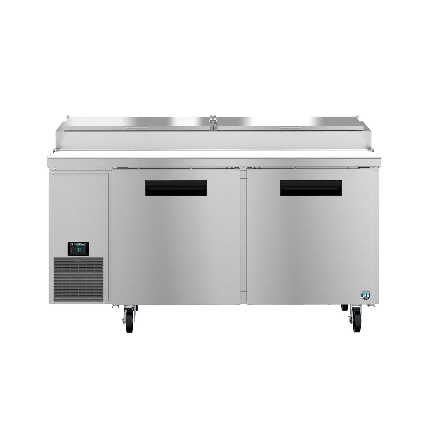 Hoshizaki PR67B 67 Steelheart Pizza Prep Table w/Refrigerated Base, 115v, Reach-In, Two-Section, Stainless Steel