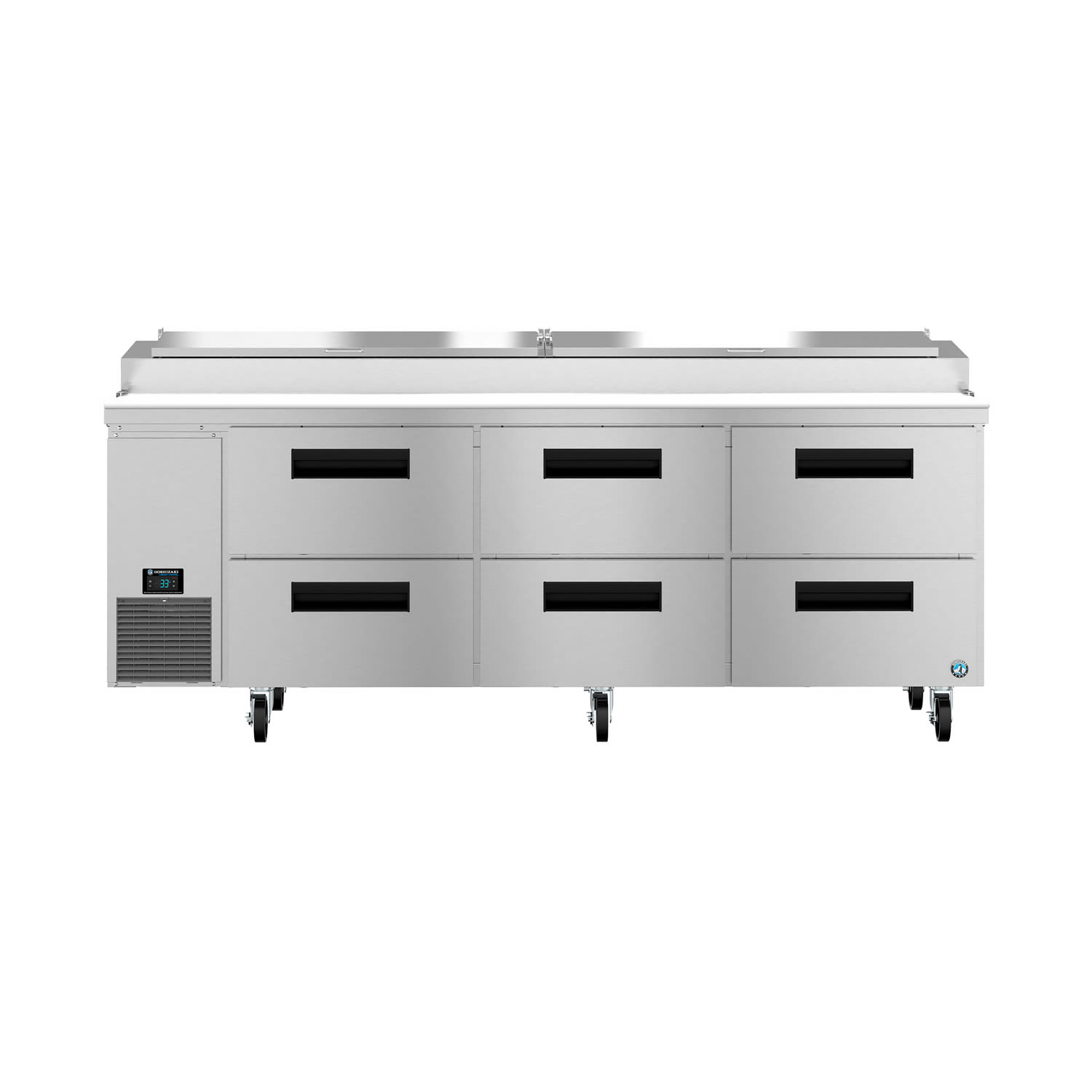 Hoshizaki PR93B-D6 93 Steelheart Pizza Prep Table w/ Refrigerated Base, 115v, Refigerated Base, 6 Drawers, Stainless Steel