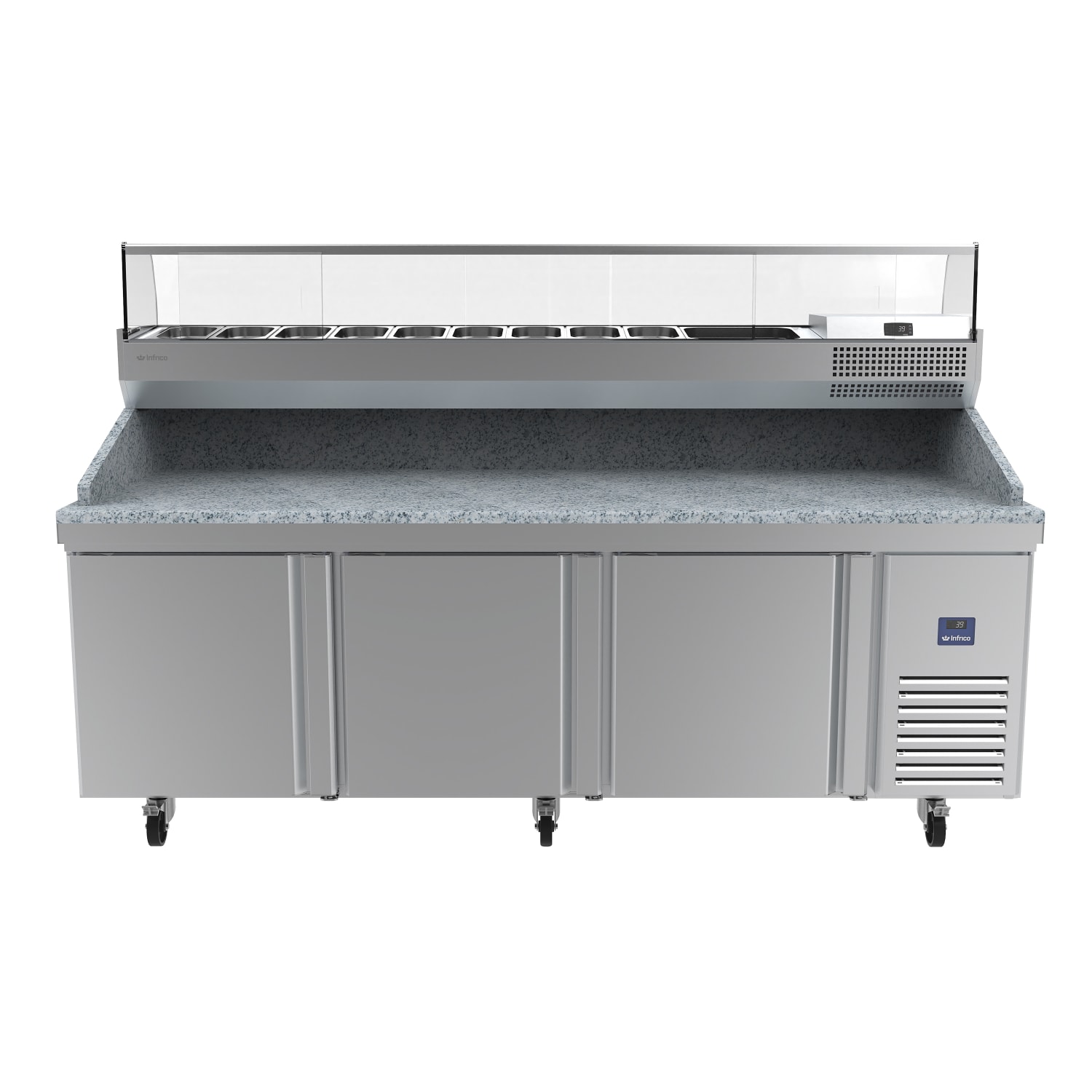 Infrico IRT-MR93-GTCOMBO 93 1/4 Pizza Prep Table w/ Refrigerated Base, 115v, Stainless Steel