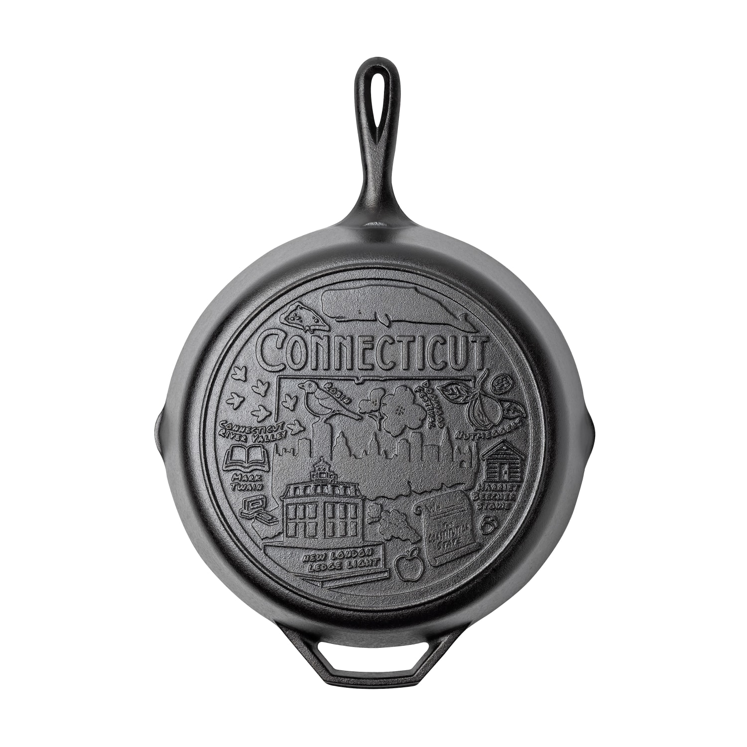 Lodge L10SKCT 12 Round American Road Trip Seasoned Cast Iron Skillet, Connecticut, Black