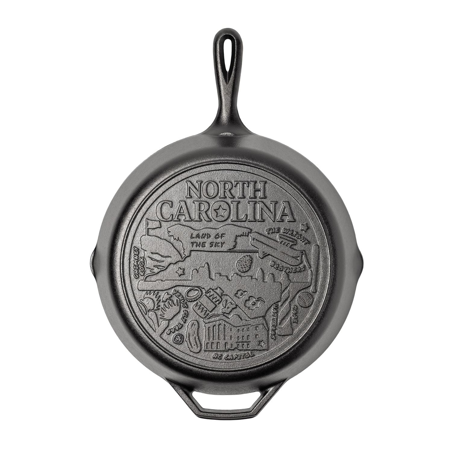 Lodge L10SKNC 12 Round American Road Trip Seasoned Cast Iron Skillet, North Carolina, Black