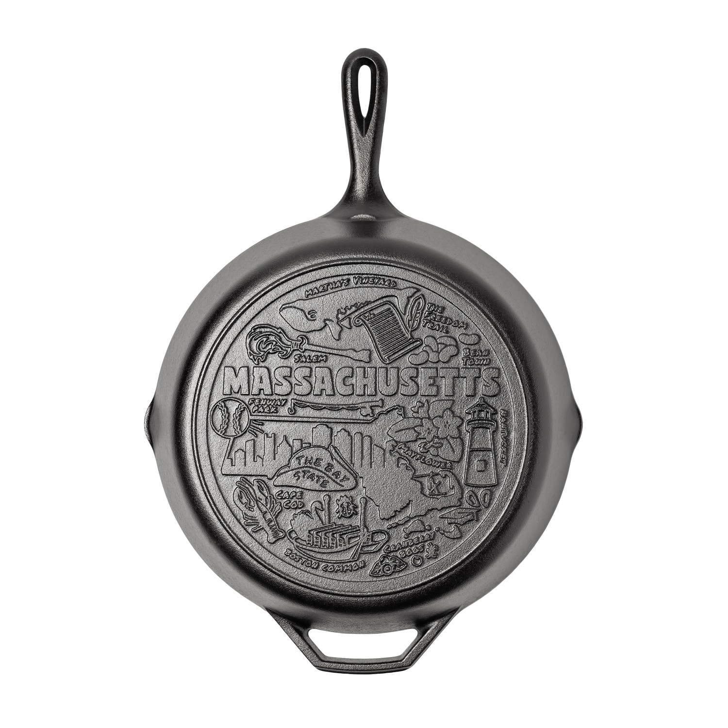 Lodge L10SKMA 12 Round American Road Trip Seasoned Cast Iron Skillet, Massachusetts, Black