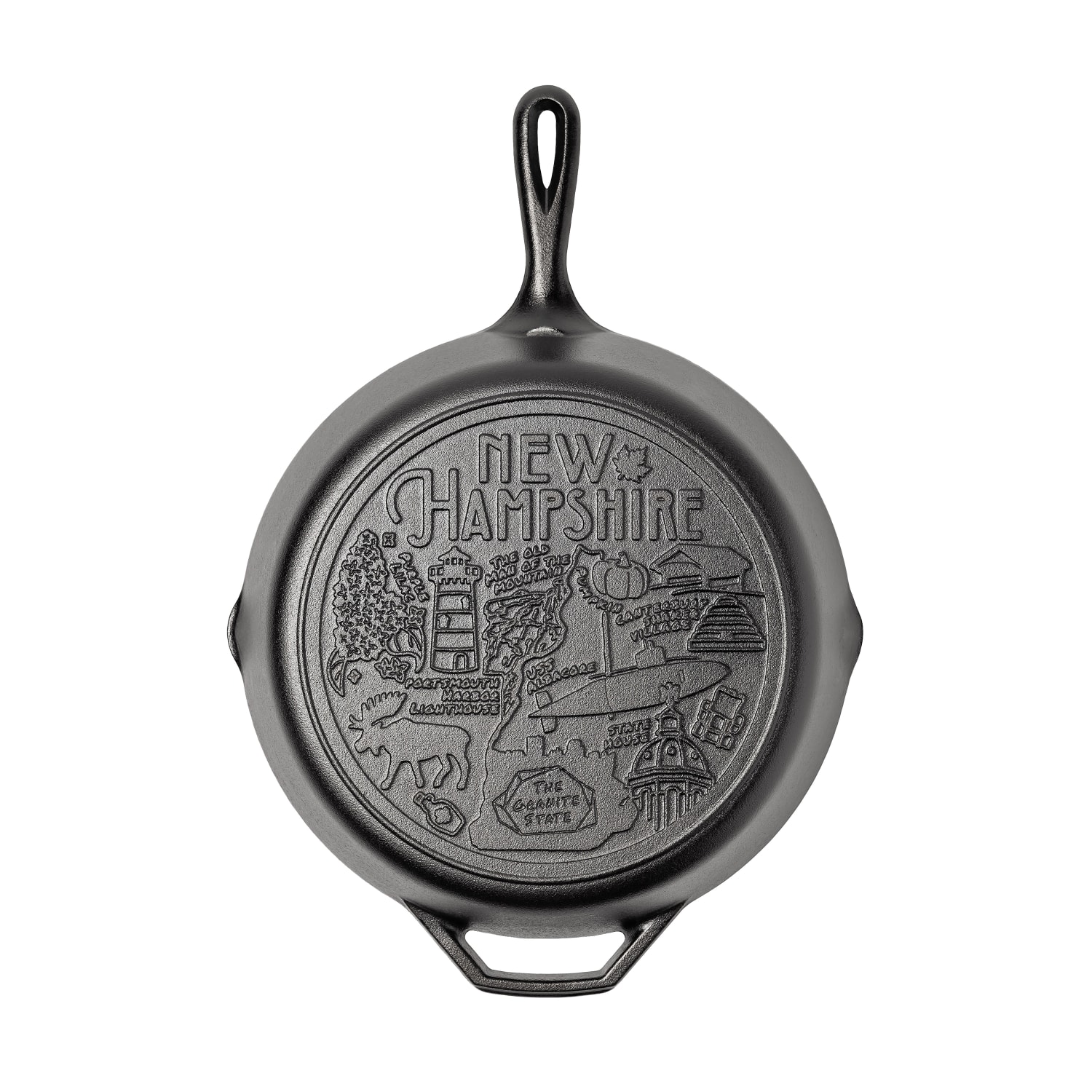 Lodge L10SKNH 12 Round American Road Trip Seasoned Cast Iron Skillet, New Hampshire, Black