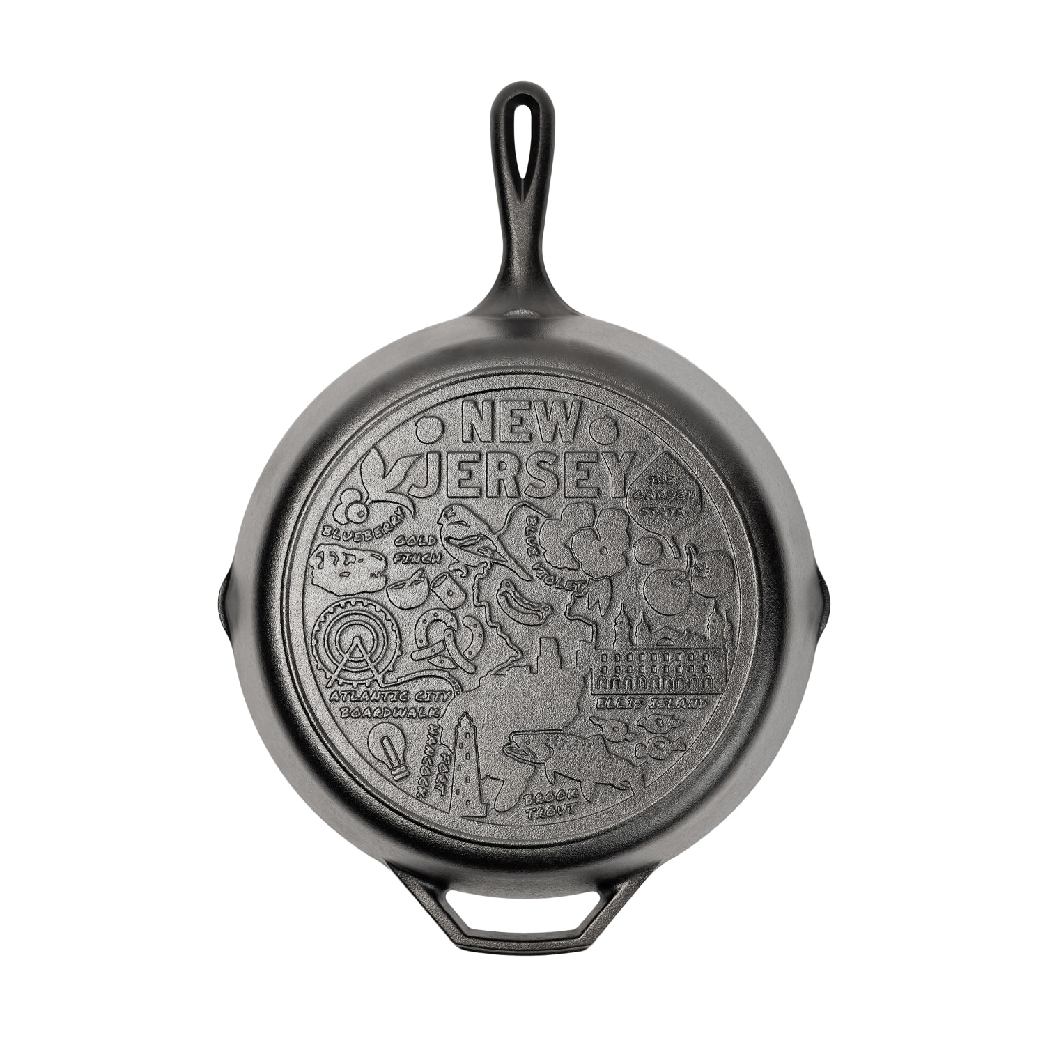 Lodge L10SKNJ 12 Round American Road Trip Seasoned Cast Iron Skillet, New Jersey, Black