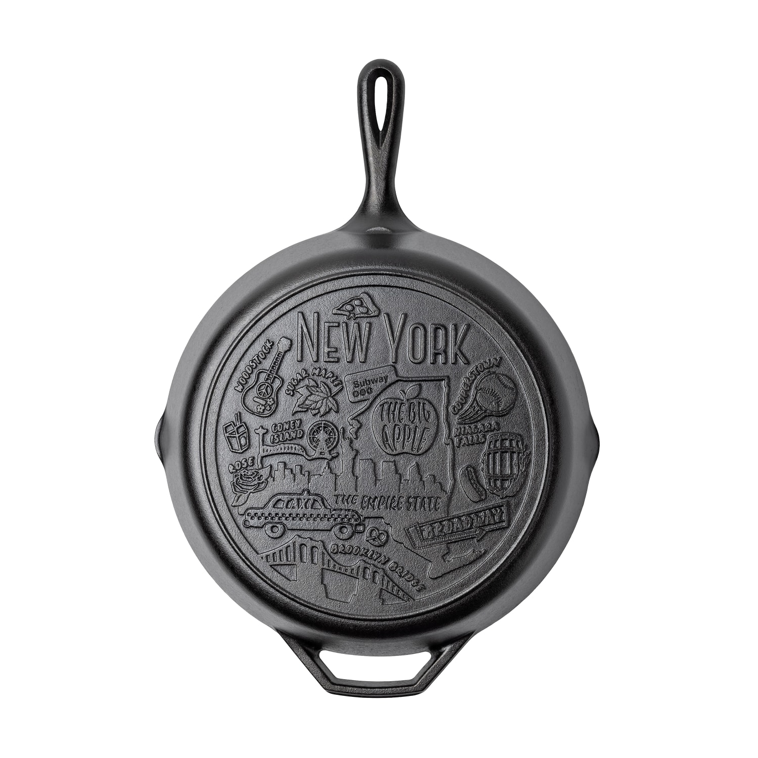 Lodge L10SKNY 12 Round American Road Trip Seasoned Cast Iron Skillet, New York, Black