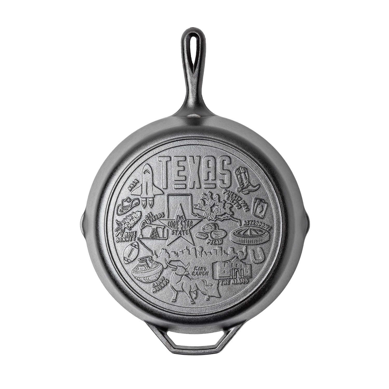 Lodge L10SKTX 12 Round American Road Trip Seasoned Cast Iron Skillet, Texas, Black