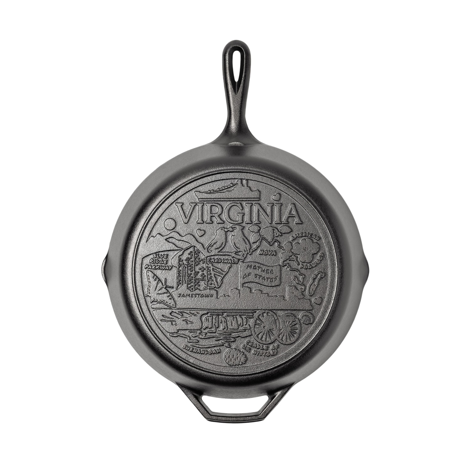Lodge L10SKVA 12 Round American Road Trip Seasoned Cast Iron Skillet, Virginia, Black