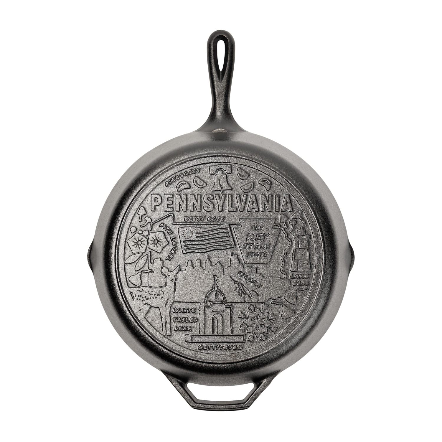 Lodge L10SKPA 12 Round American Road Trip Seasoned Cast Iron Skillet, Pennsylvania, Black