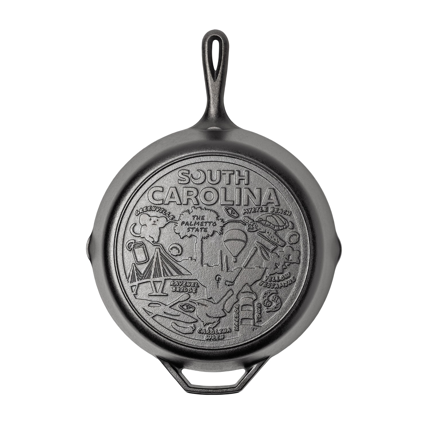 Lodge L10SKSC 12 Round American Road Trip Seasoned Cast Iron Skillet, South Carolina, Black