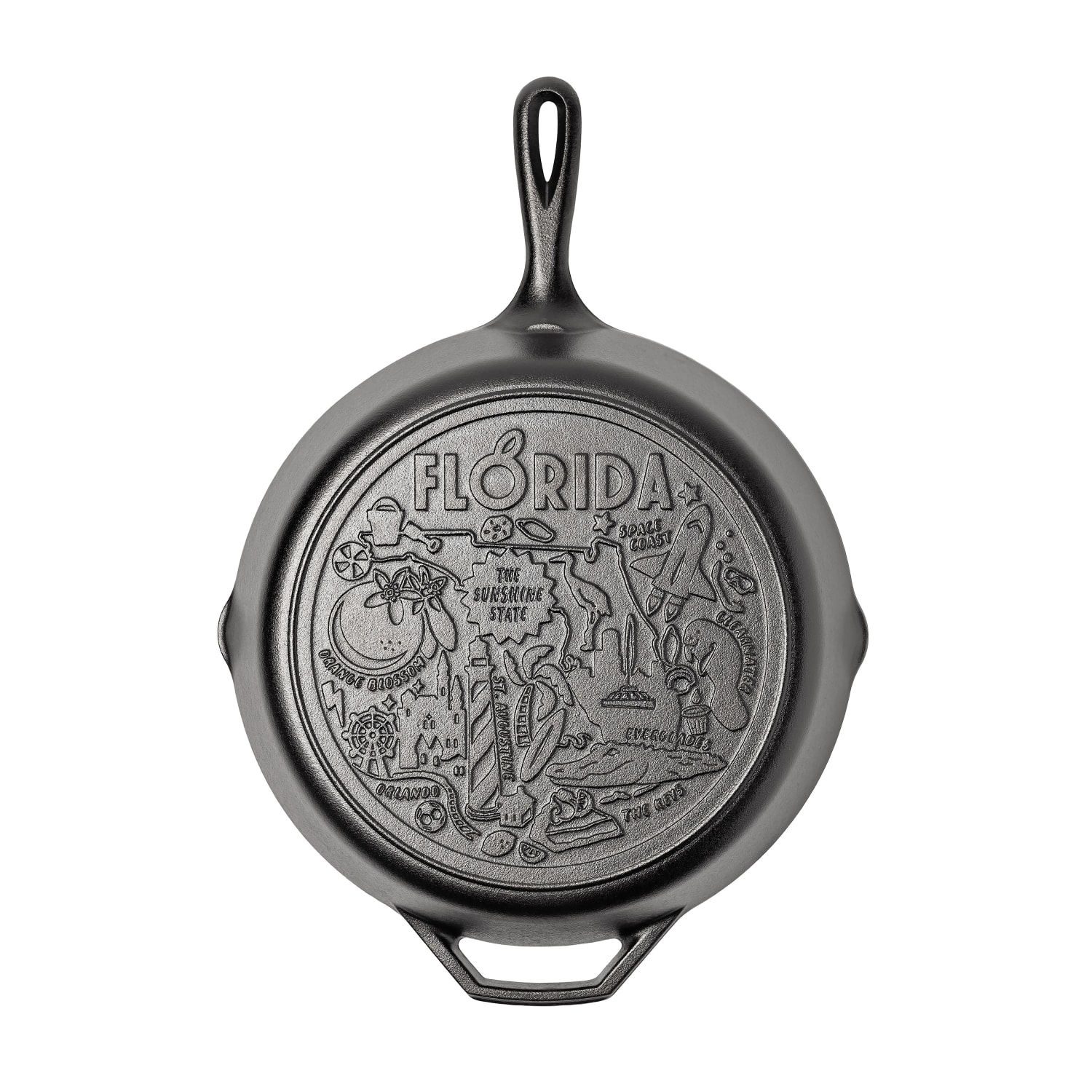 Lodge L10SKFL 12 Round American Road Trip Seasoned Cast Iron Skillet, Florida, Black