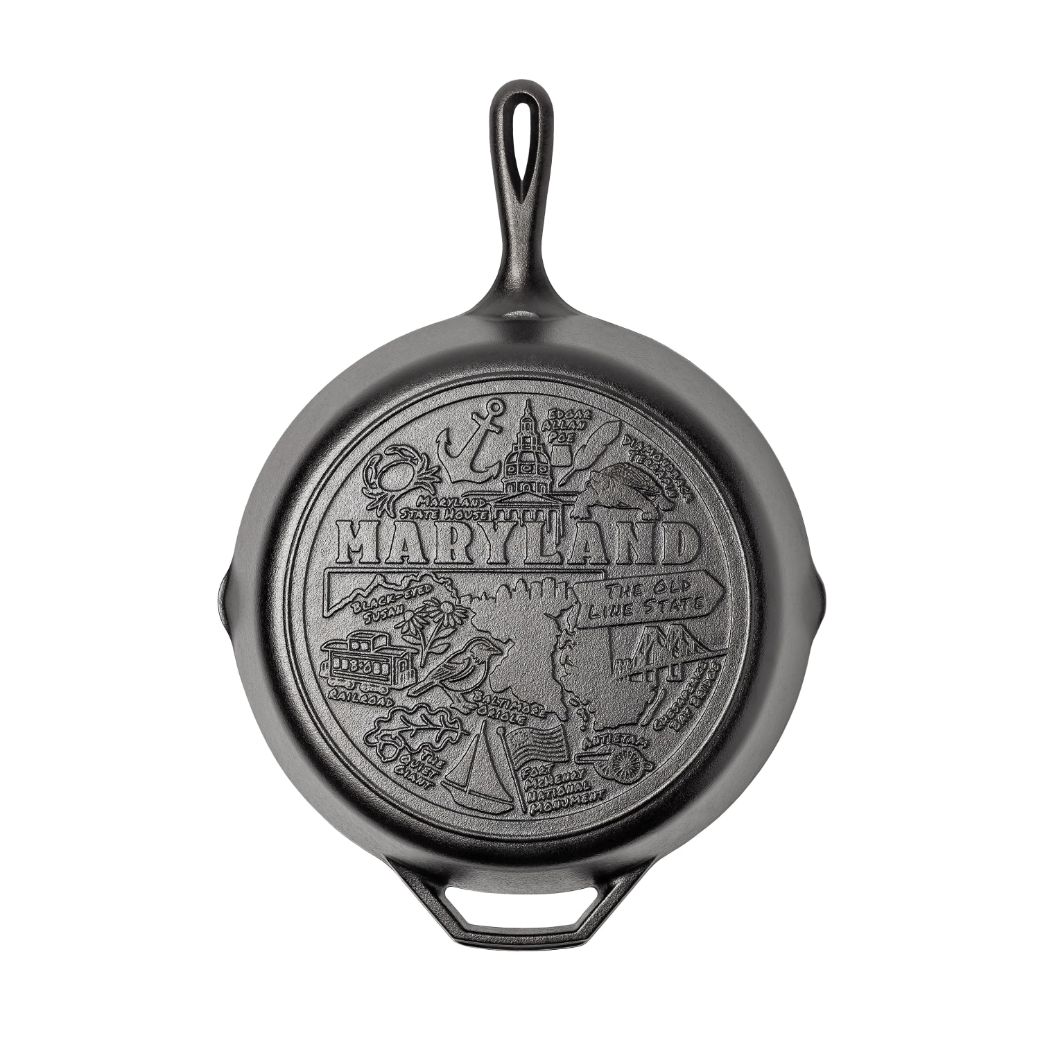Lodge L10SKMD 12 Round American Road Trip Seasoned Cast Iron Skillet, Maryland, Black