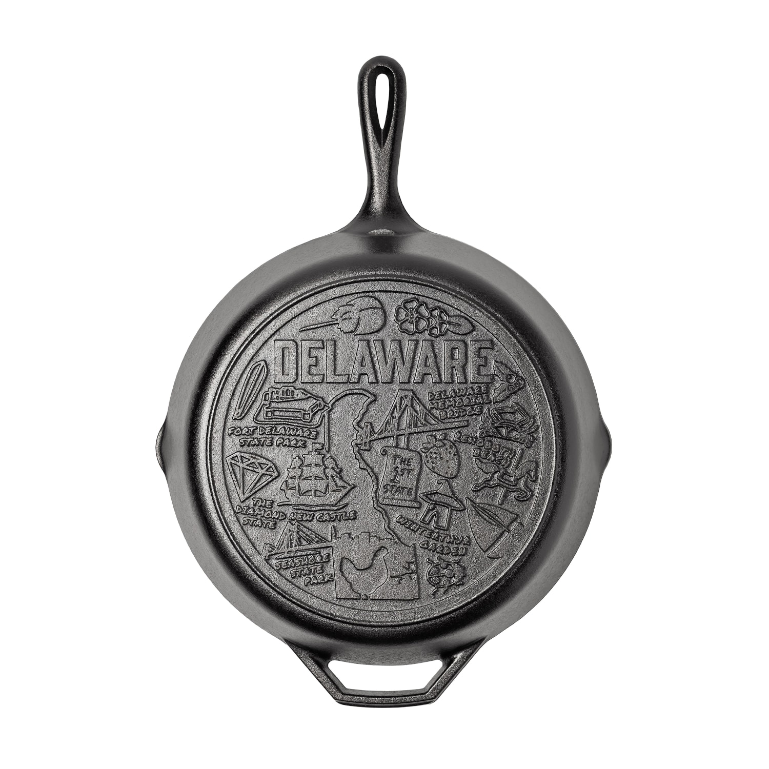 Lodge L10SKDE 12 Round American Road Trip Seasoned Cast Iron Skillet, Delaware, Black