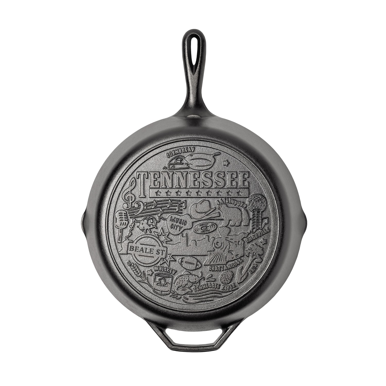Lodge L10SKTN 12 Round American Road Trip Seasoned Cast Iron Skillet, Tennessee, Black