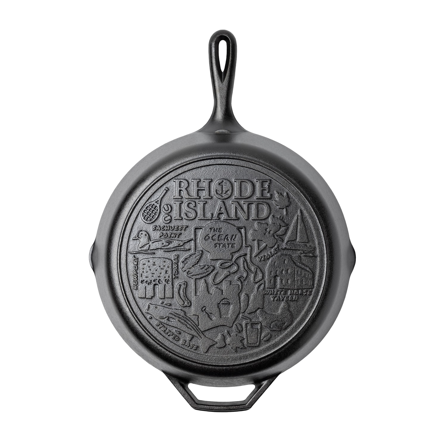 Lodge L10SKRI 12 Round American Road Trip Seasoned Cast Iron Skillet, Rhode Island, Black